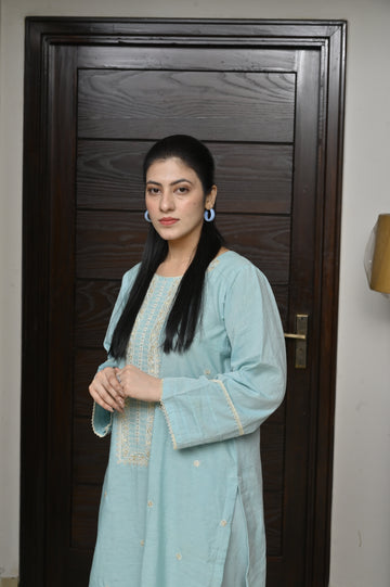 2 Pc Embroidered Stitched | Soft Blue