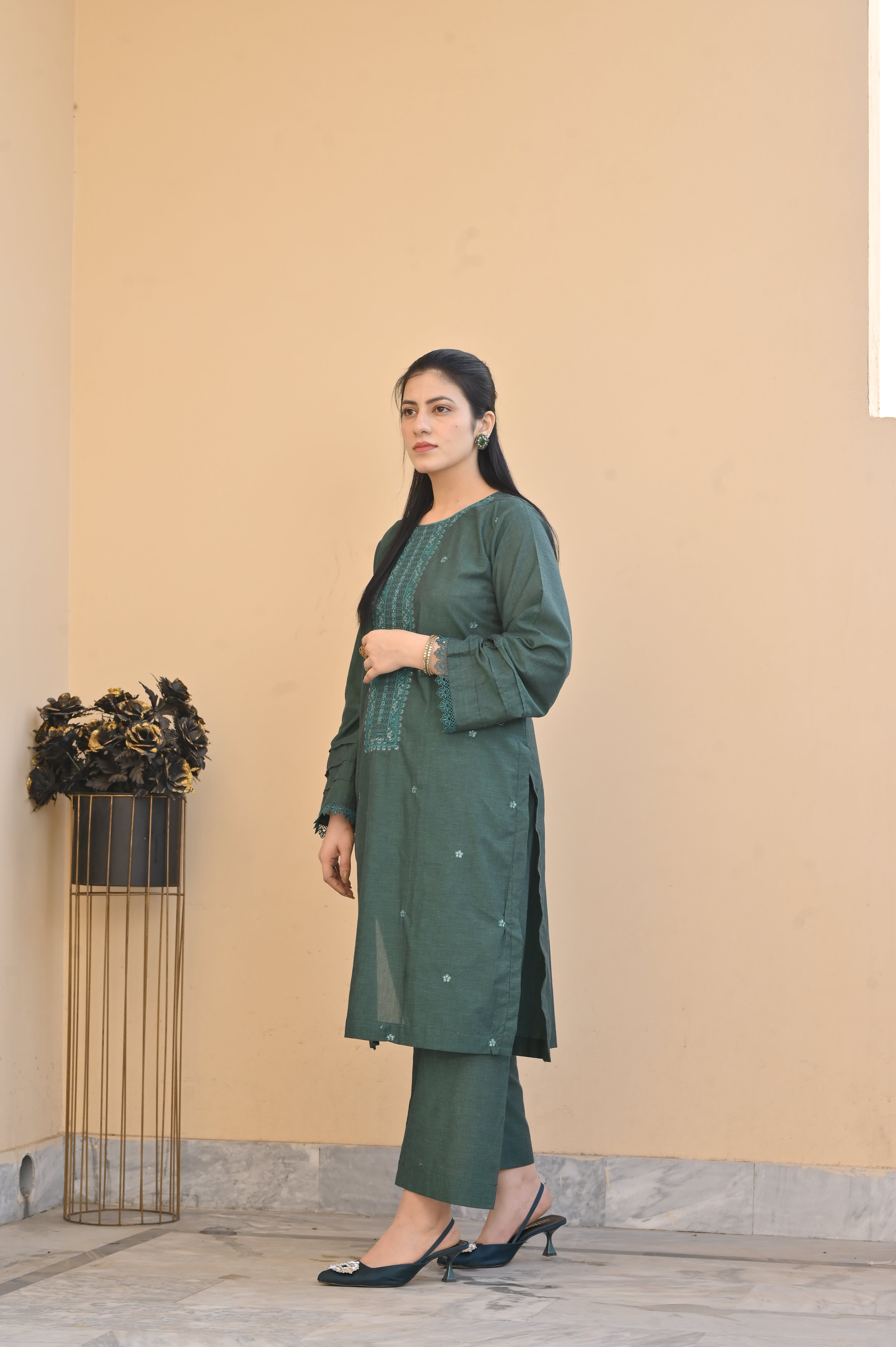 2 Pc Embroidered Stitched | GREEN