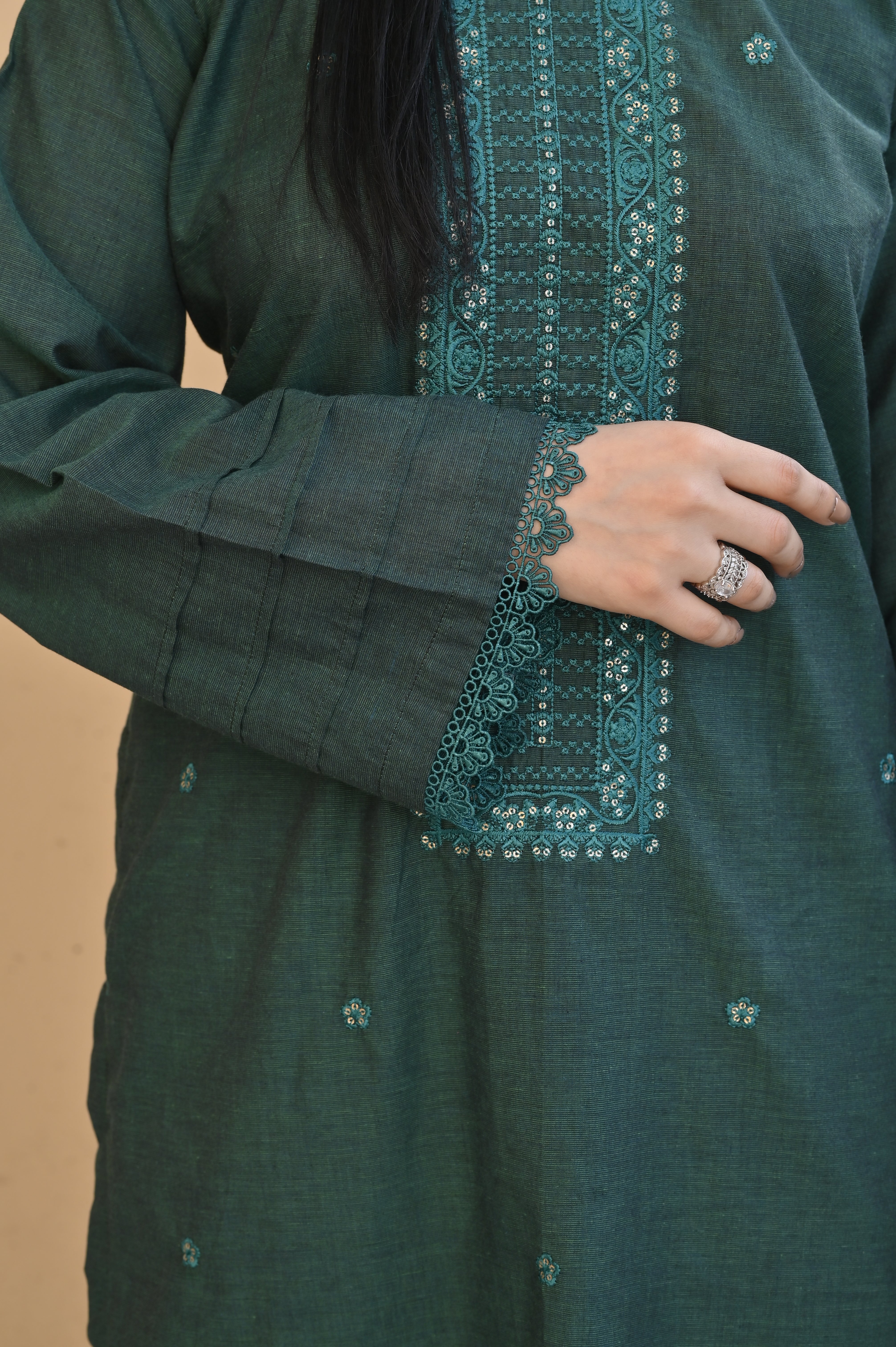 2 Pc Embroidered Stitched | GREEN