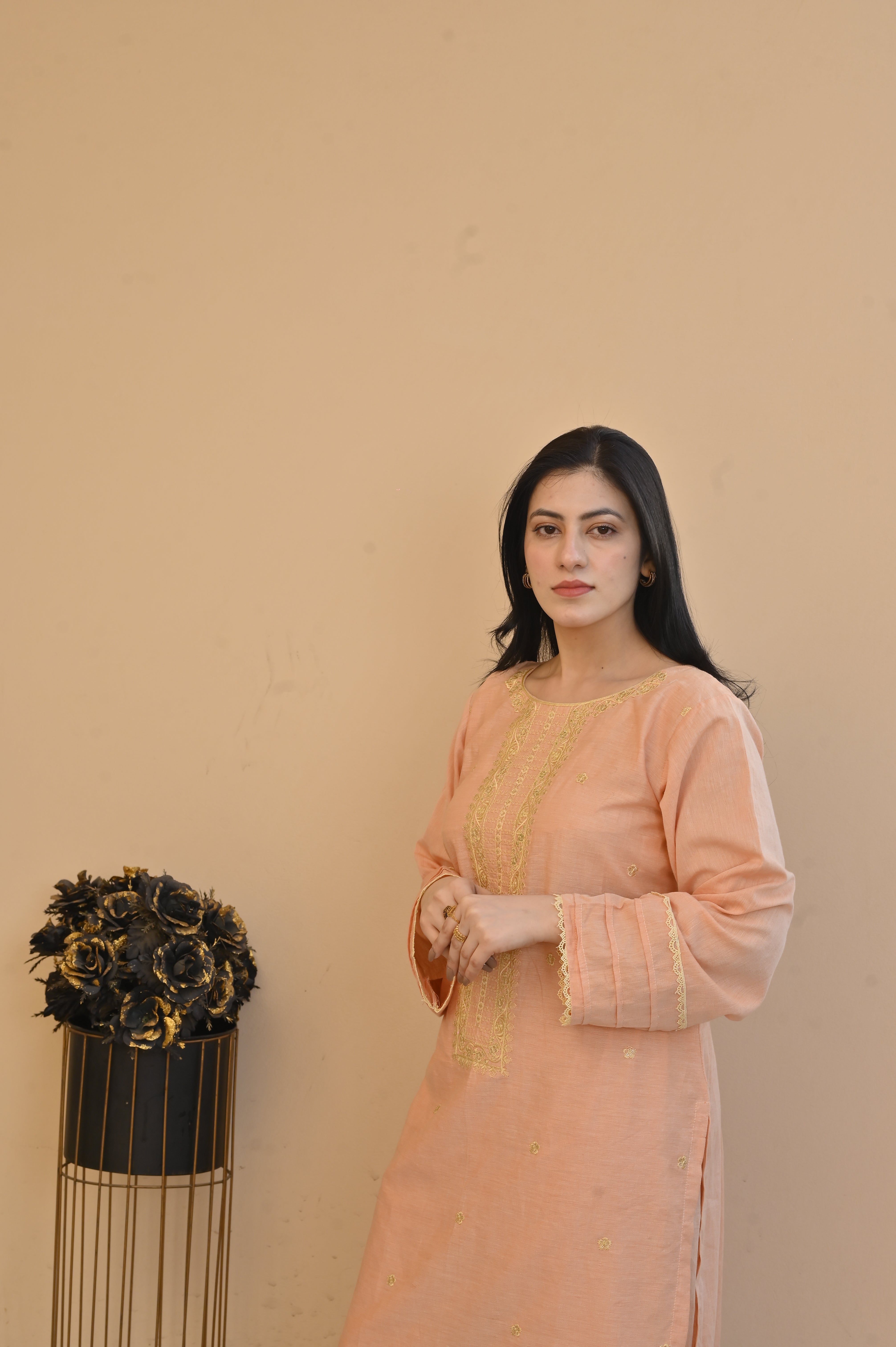 2 Pc Embroidered Stitched | Peach