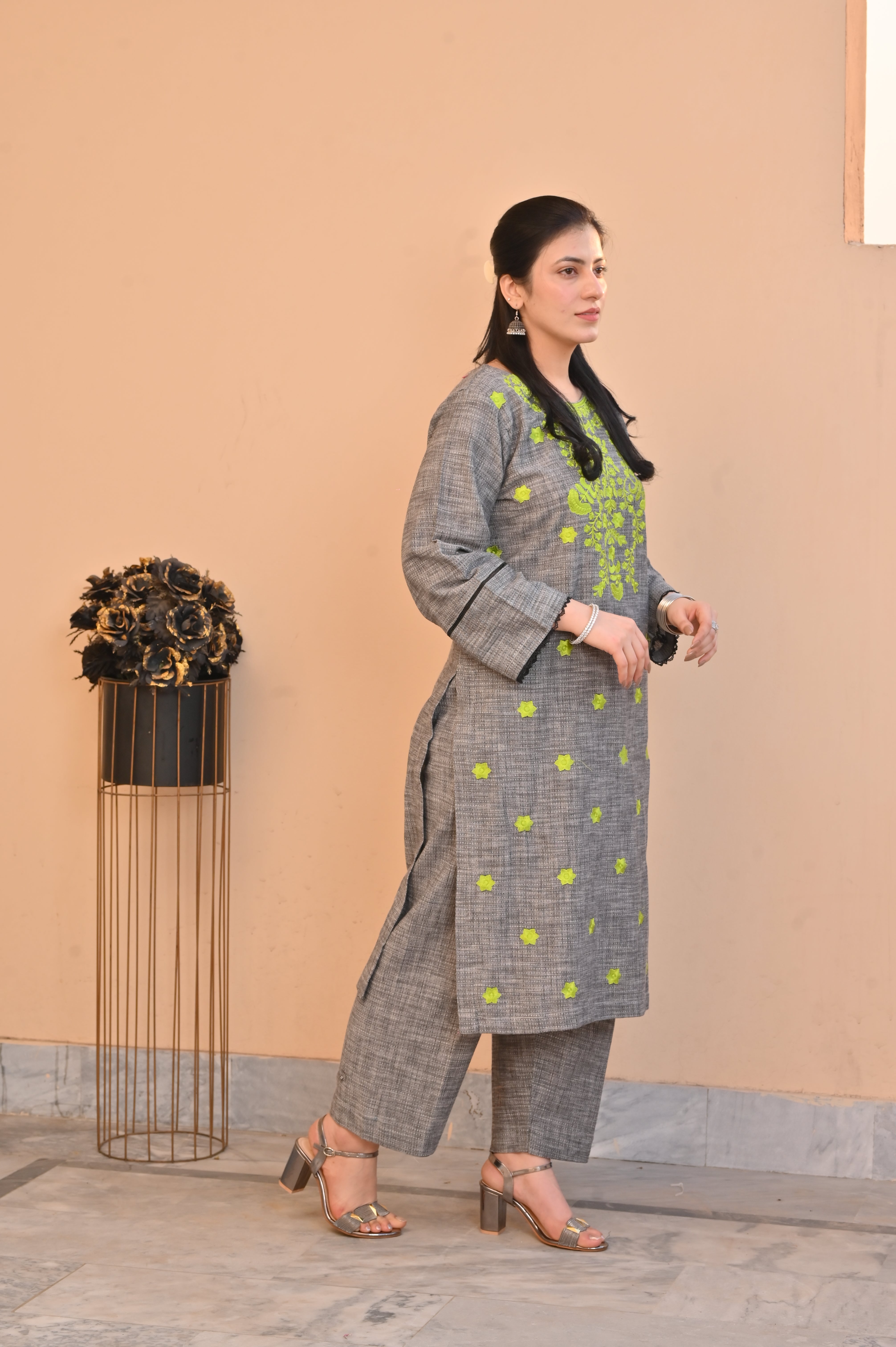 2 Pc Embroidered Stitched | GRAY