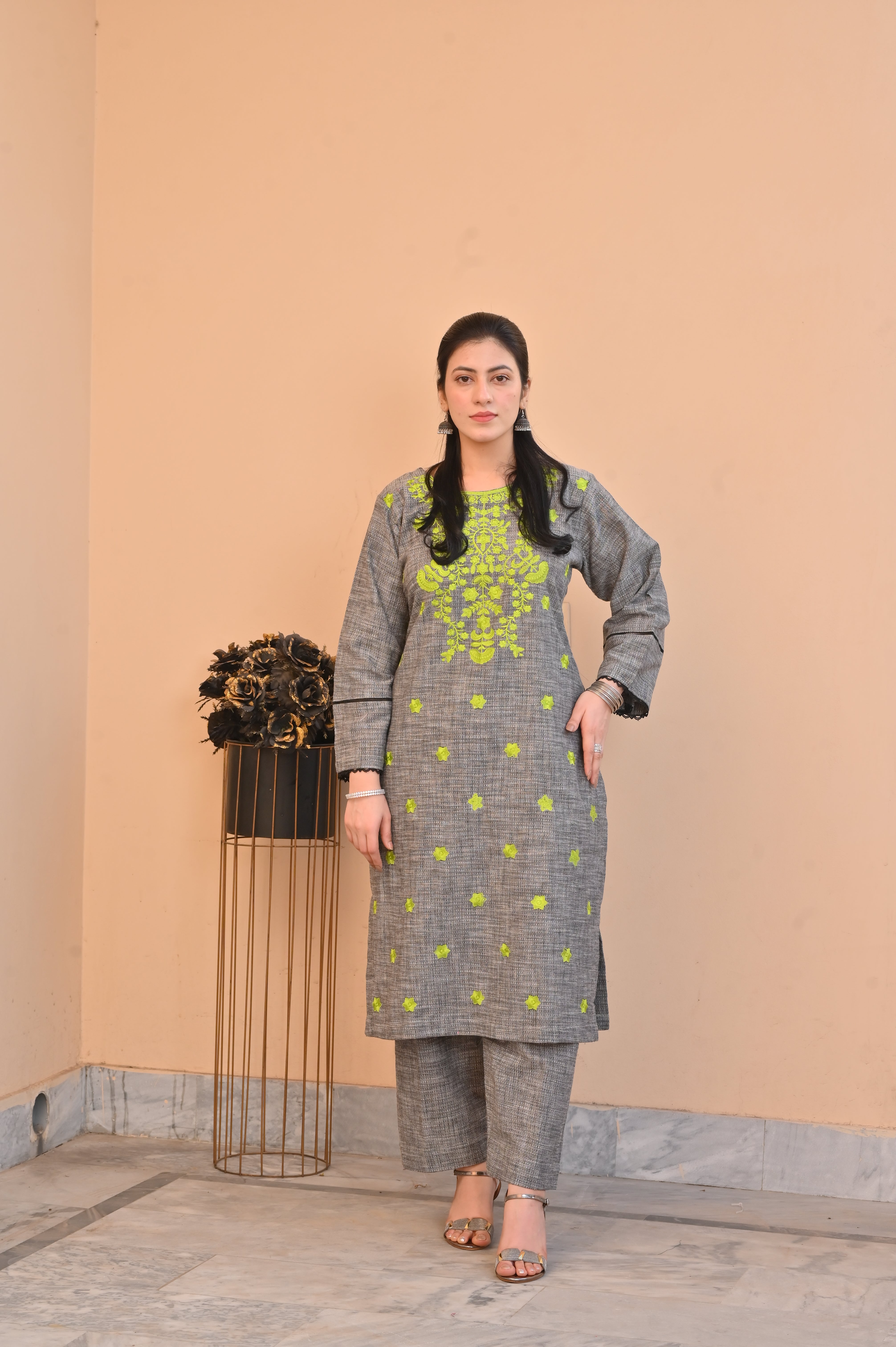 2 Pc Embroidered Stitched | GRAY