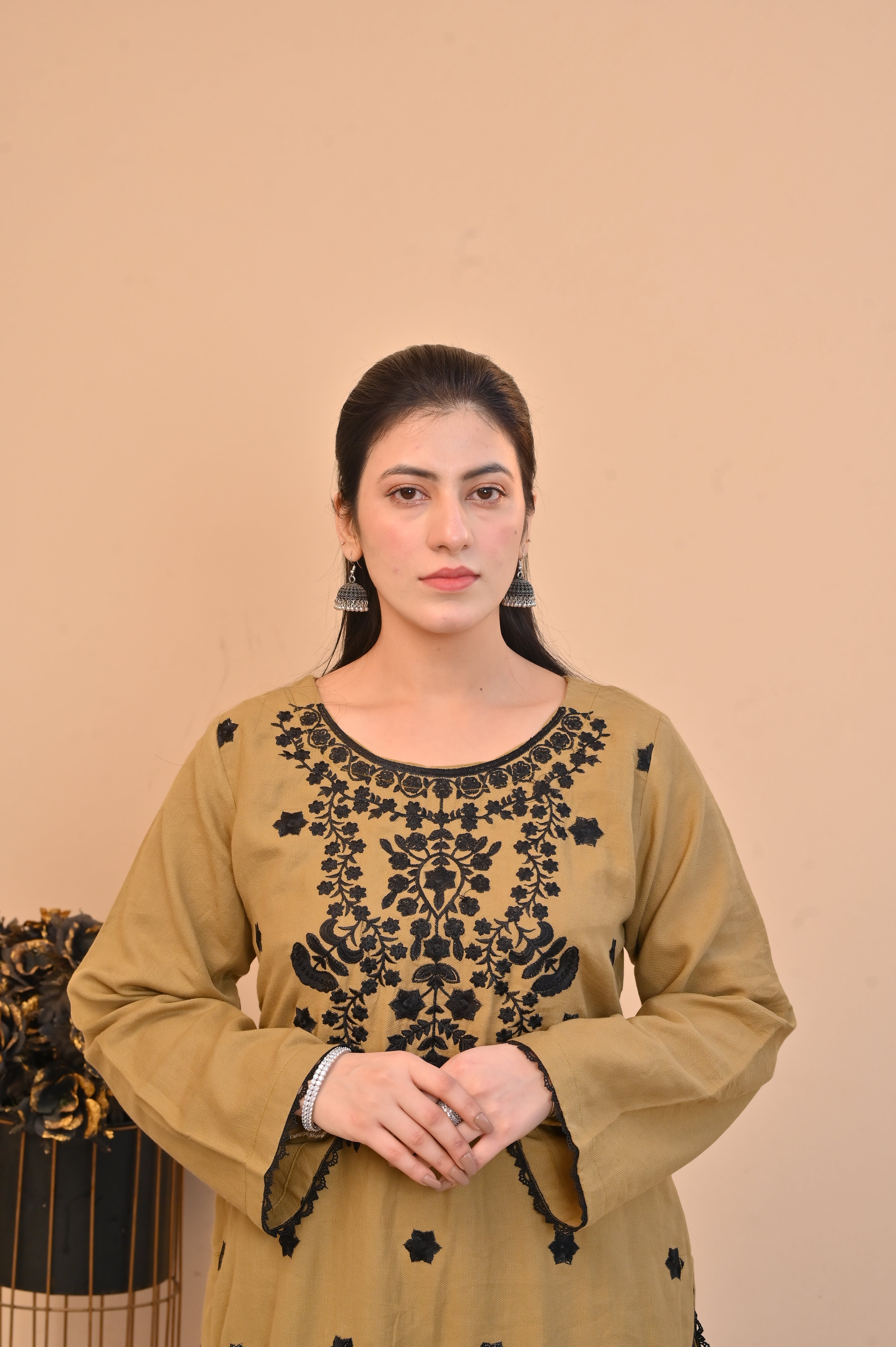 2 Pc Embroidered stitched | Olive Brown