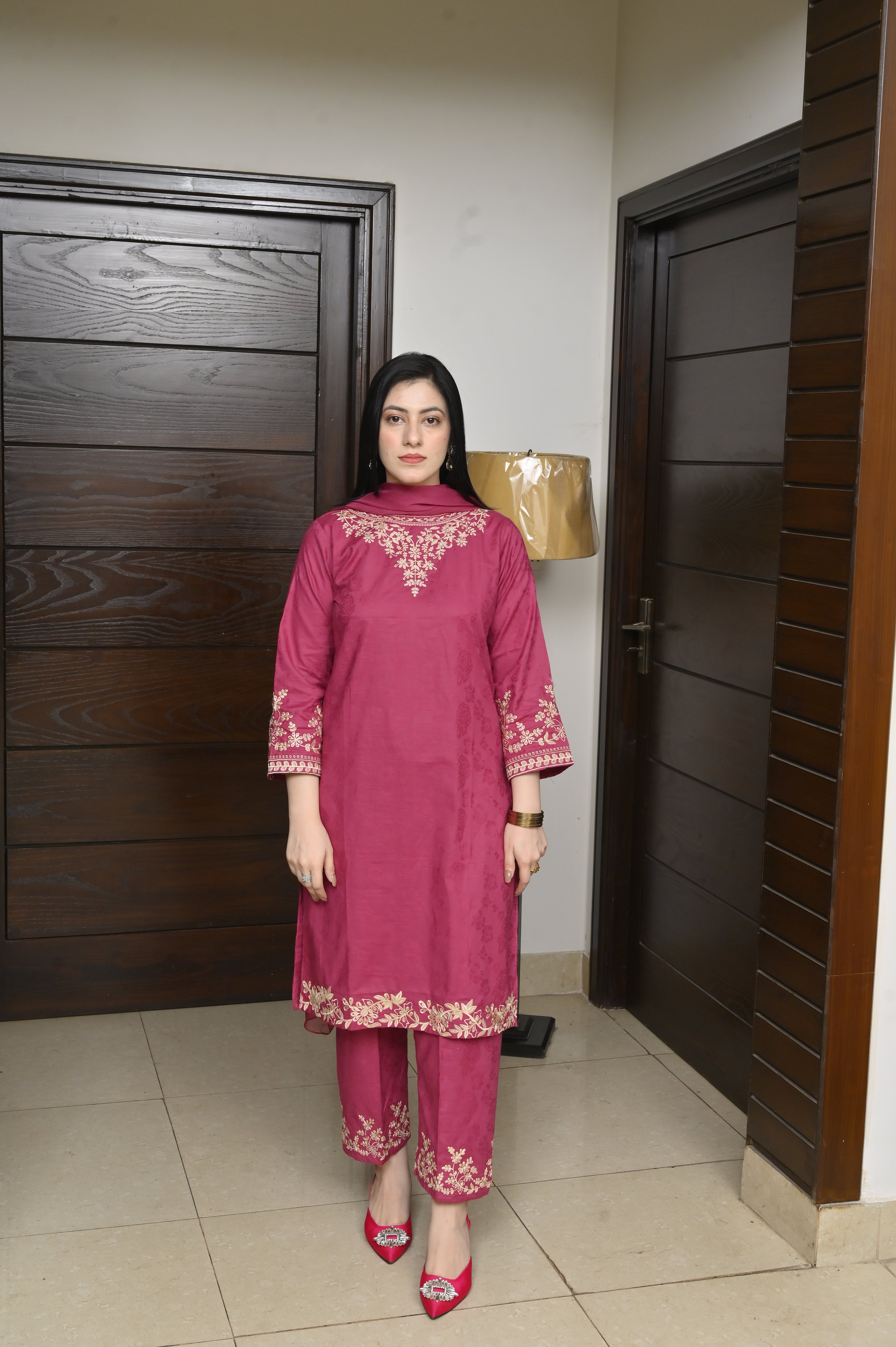 2 Pc Embroidered Stitched | Pink