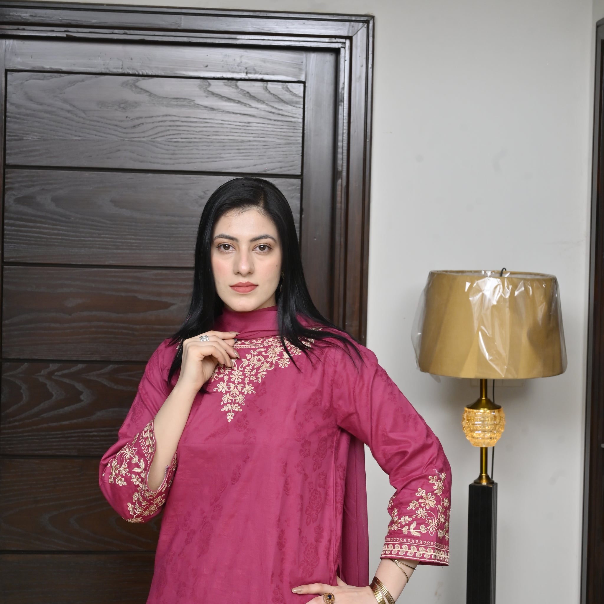 2 Pc Embroidered Stitched | Pink