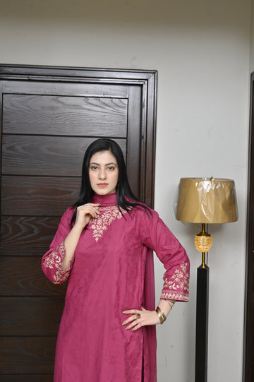 2 Pc Embroidered Stitched | Pink