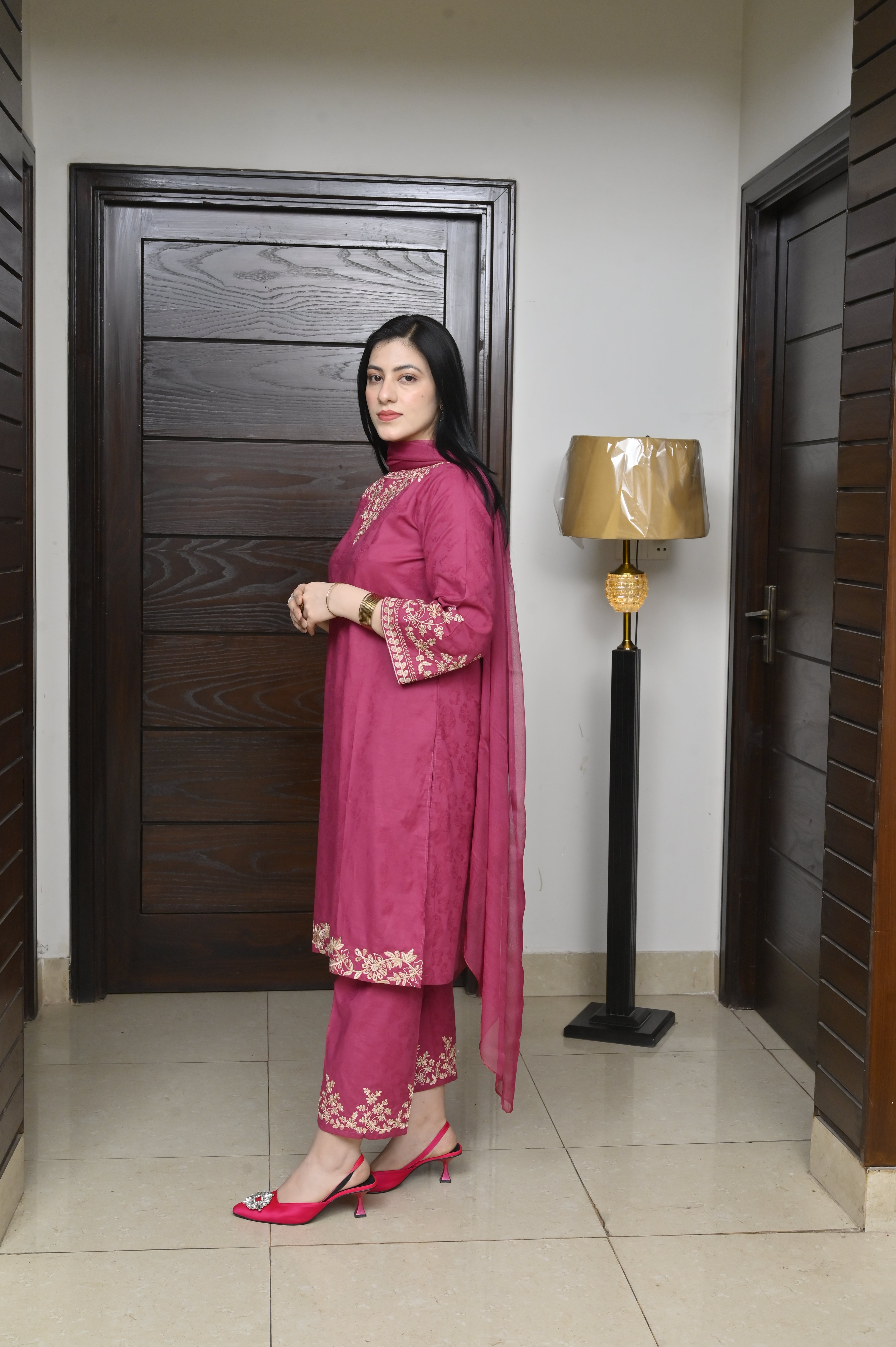 2 Pc Embroidered Stitched | Pink