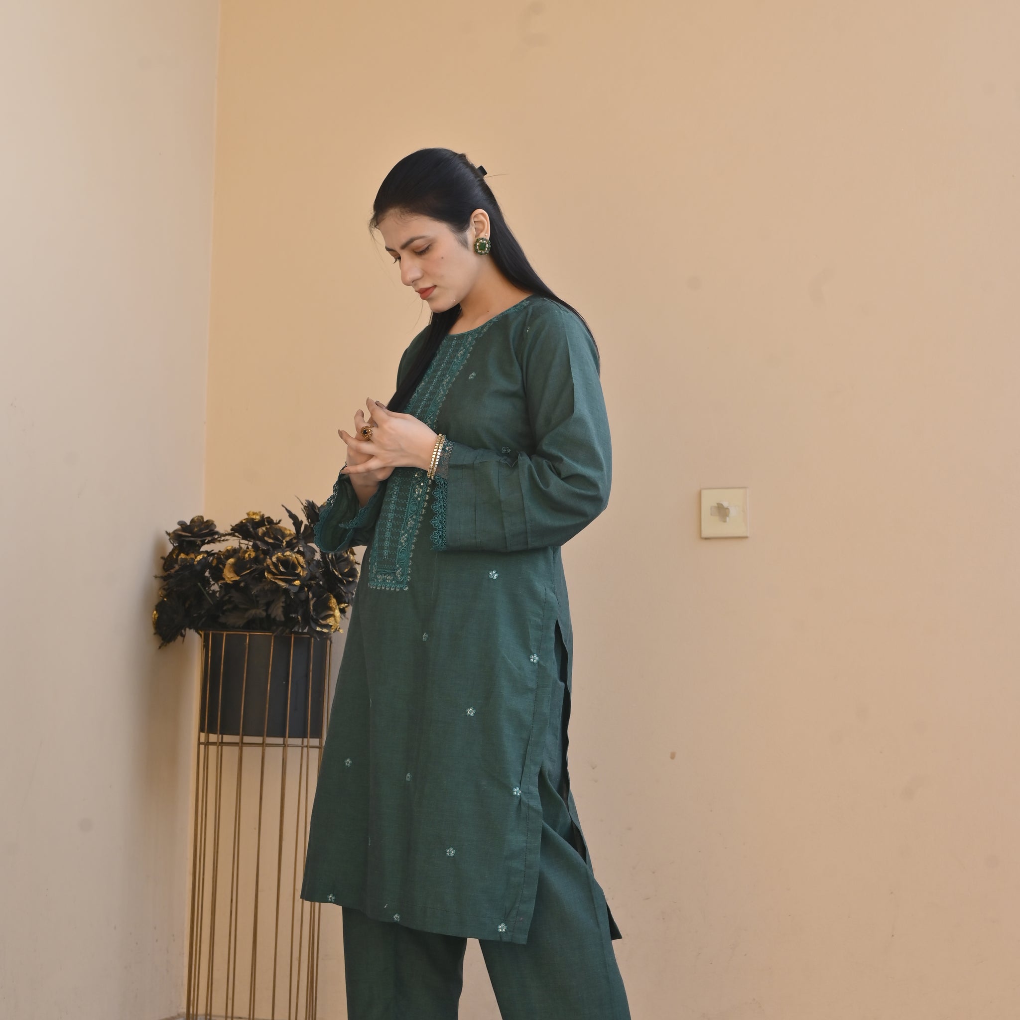 2 Pc Embroidered Stitched | GREEN