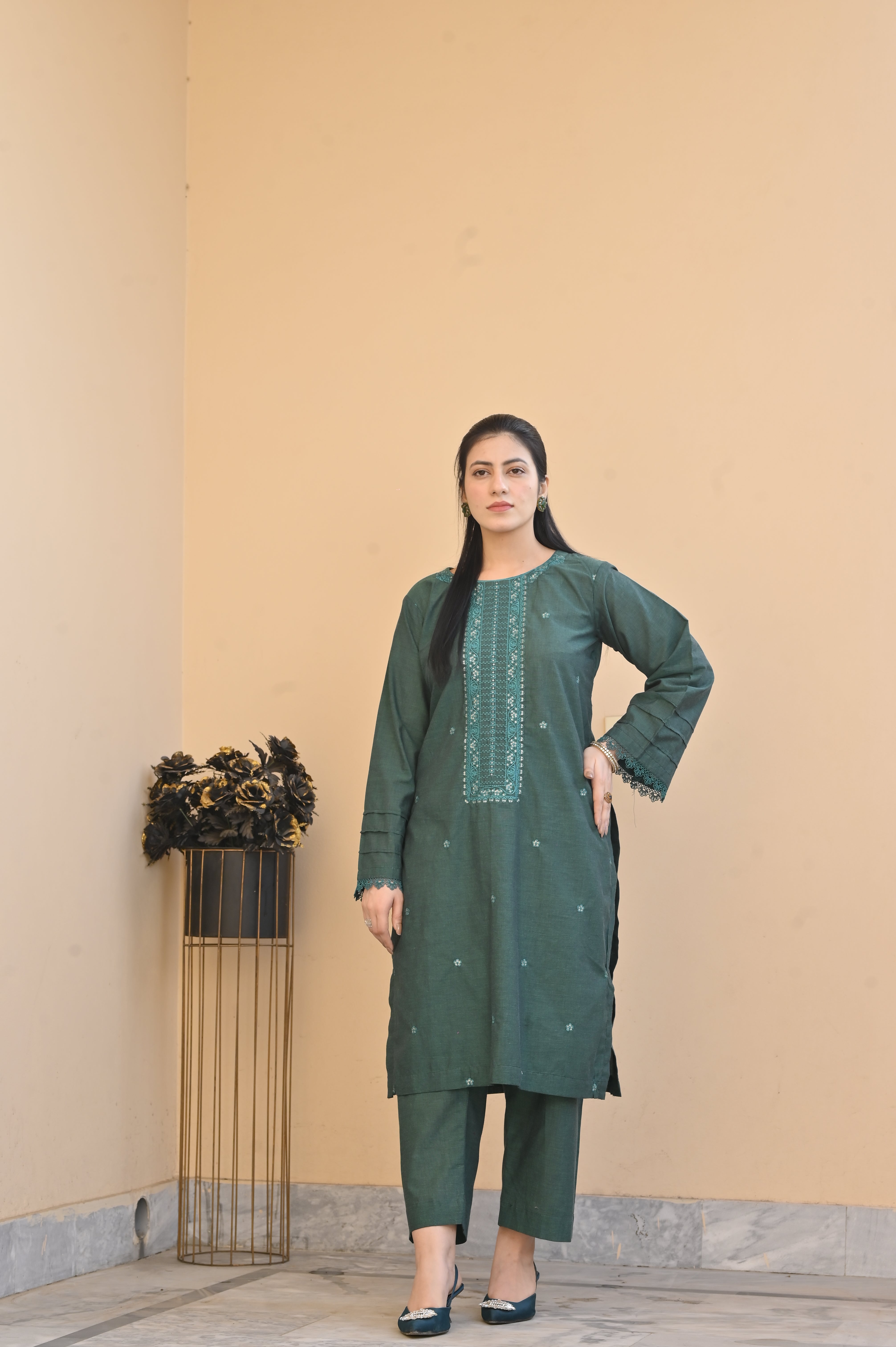 2 Pc Embroidered Stitched | GREEN