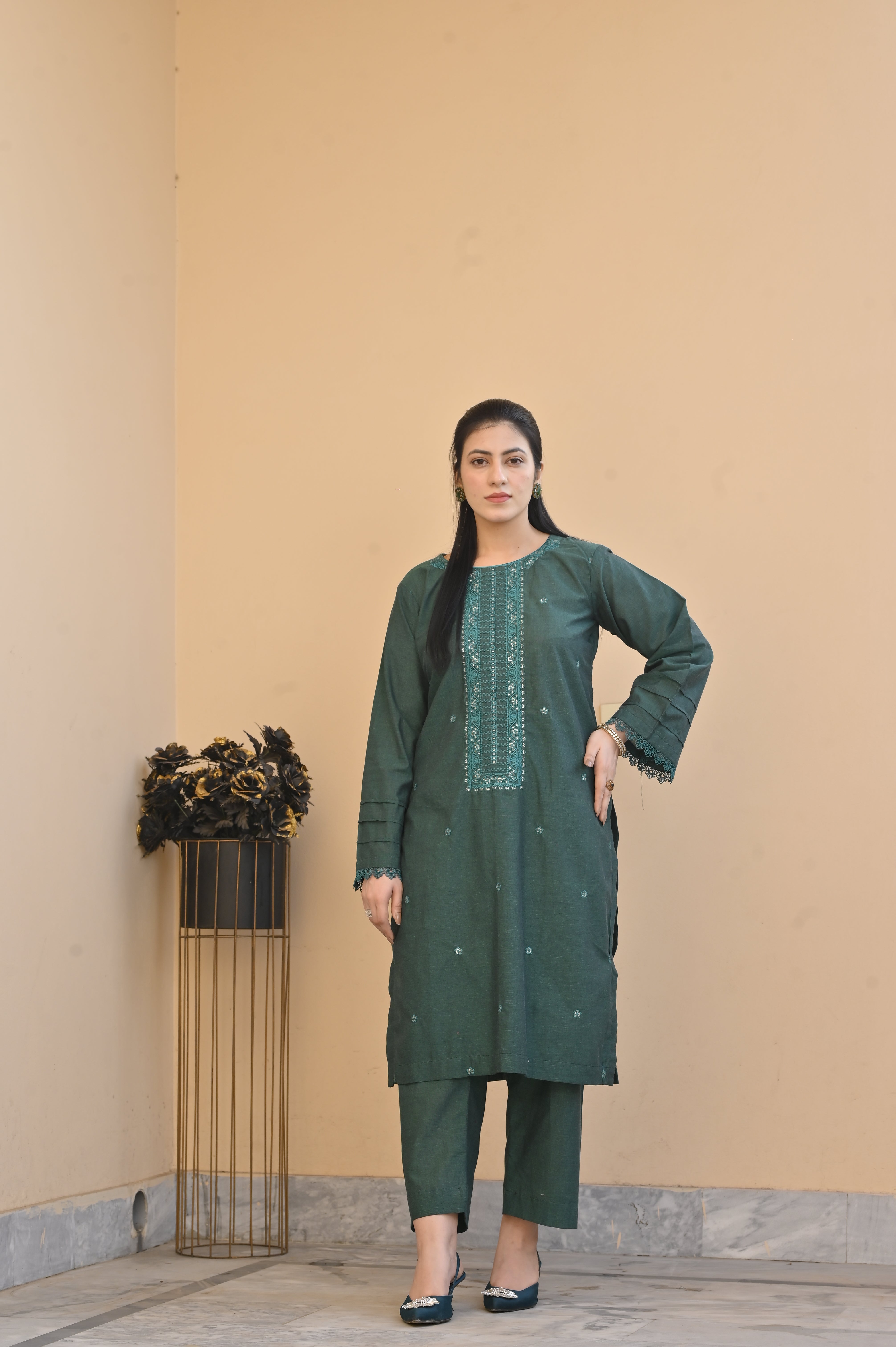 2 Pc Embroidered Stitched | GREEN