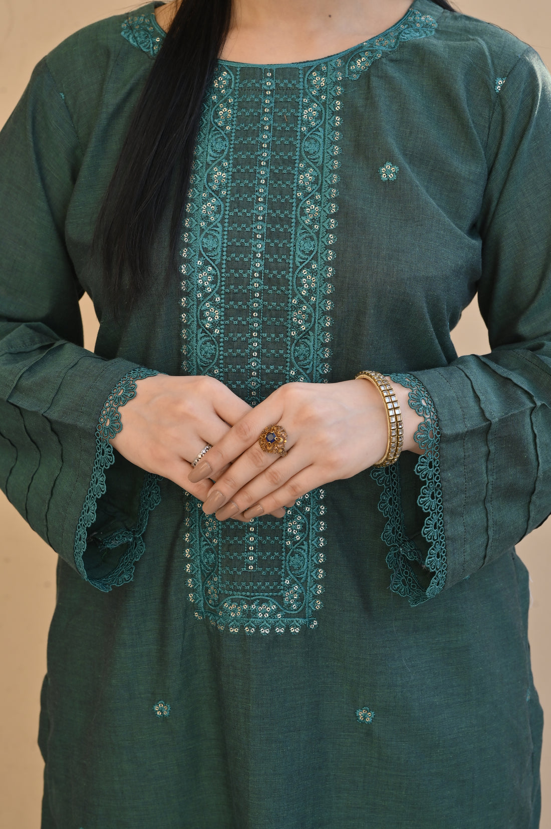 2 Pc Embroidered Stitched | GREEN