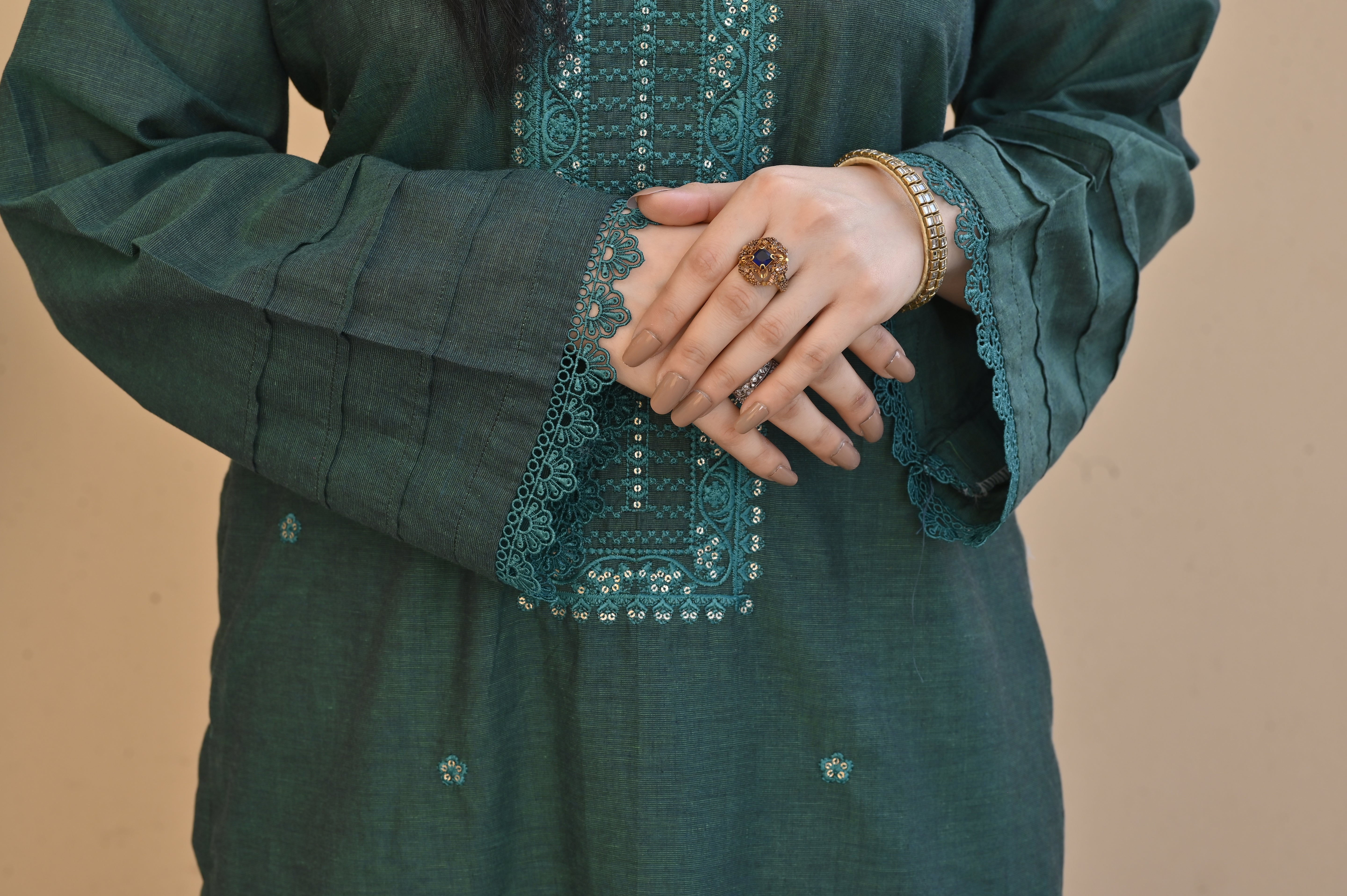 2 Pc Embroidered Stitched | GREEN