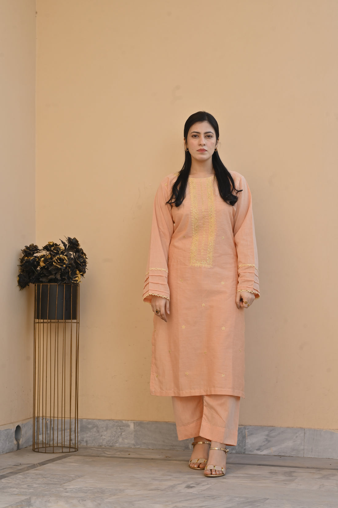 2 Pc Embroidered Stitched | Peach