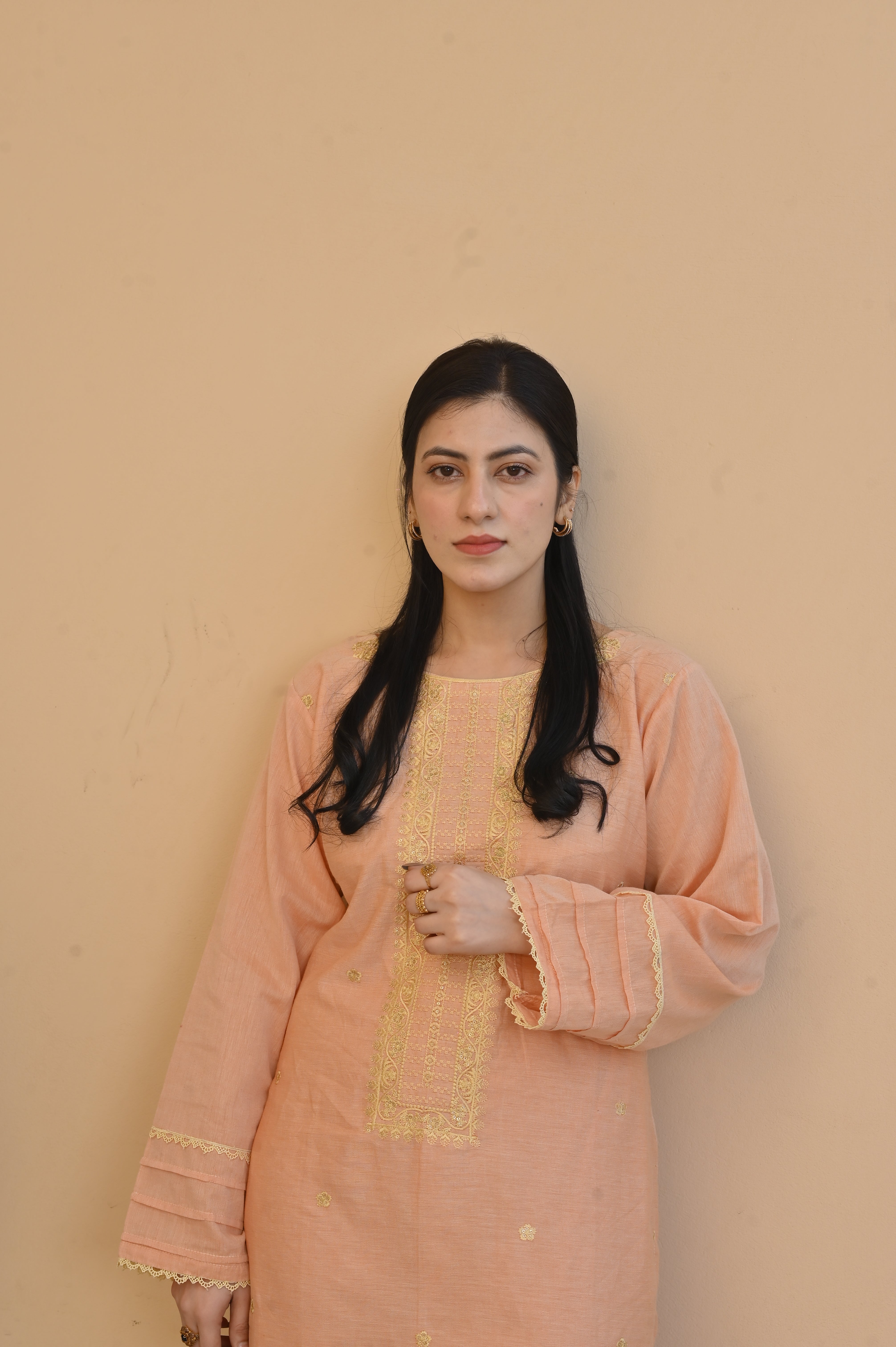 2 Pc Embroidered Stitched | Peach