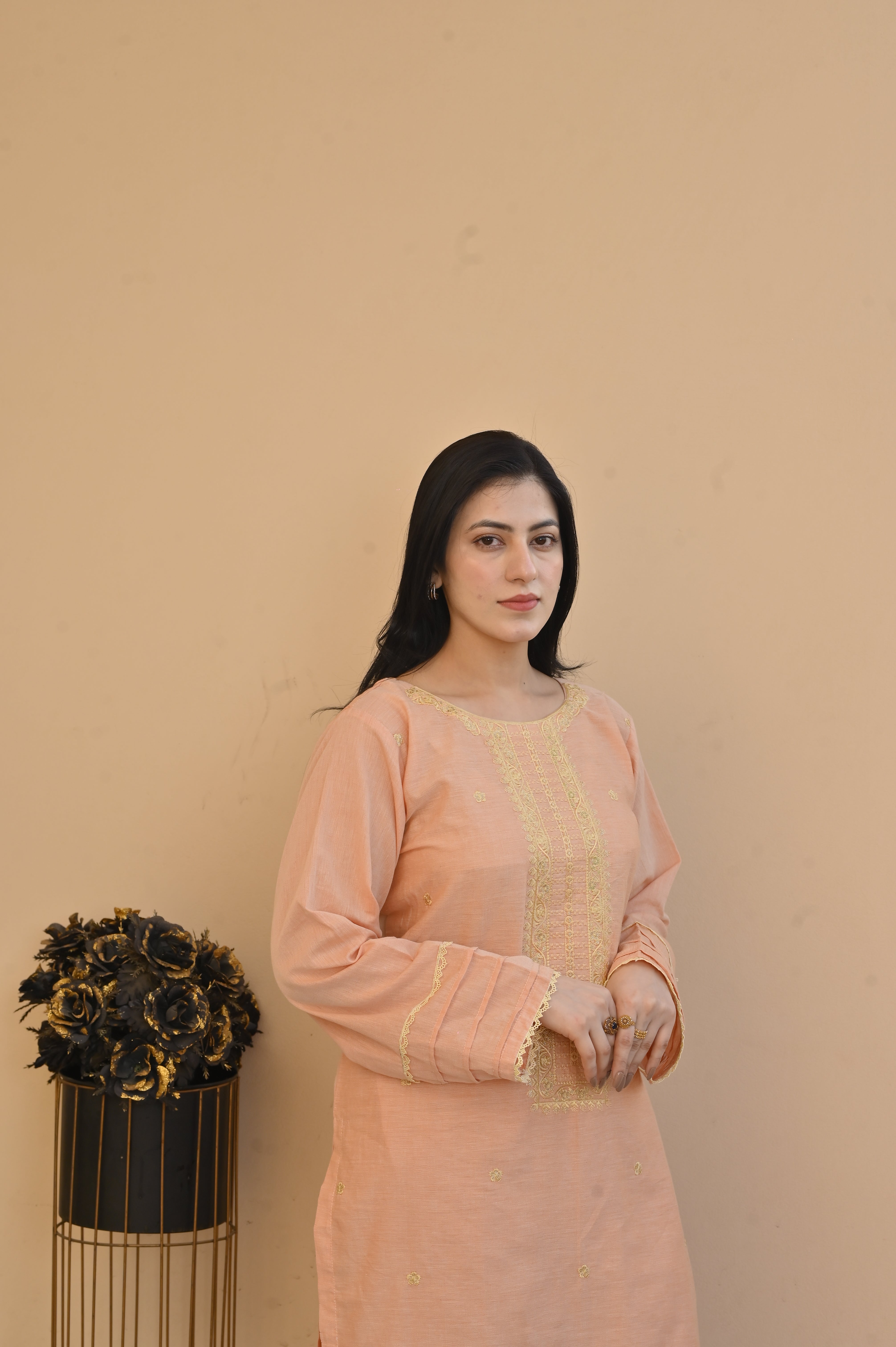 2 Pc Embroidered Stitched | Peach
