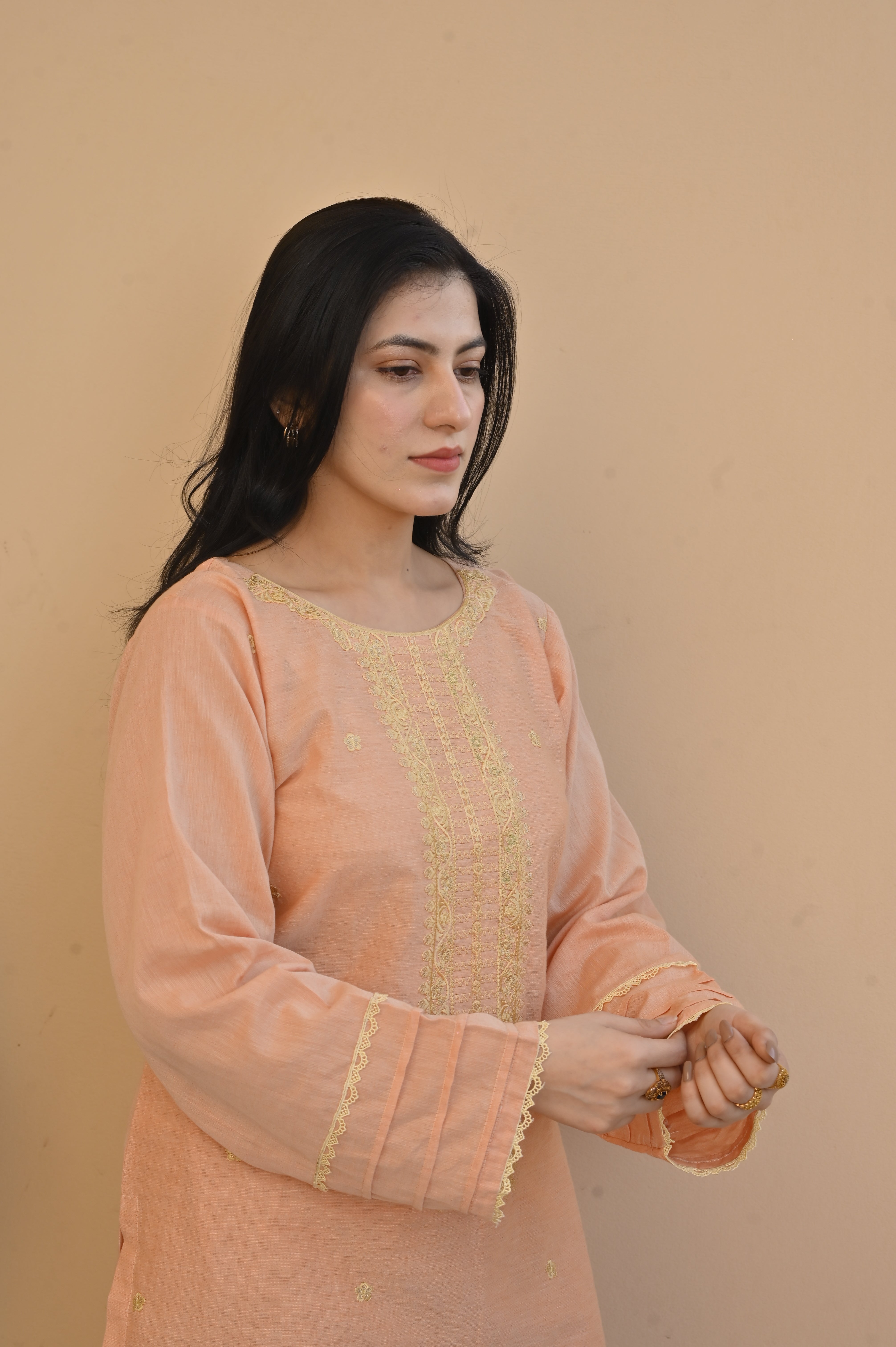 2 Pc Embroidered Stitched | Peach
