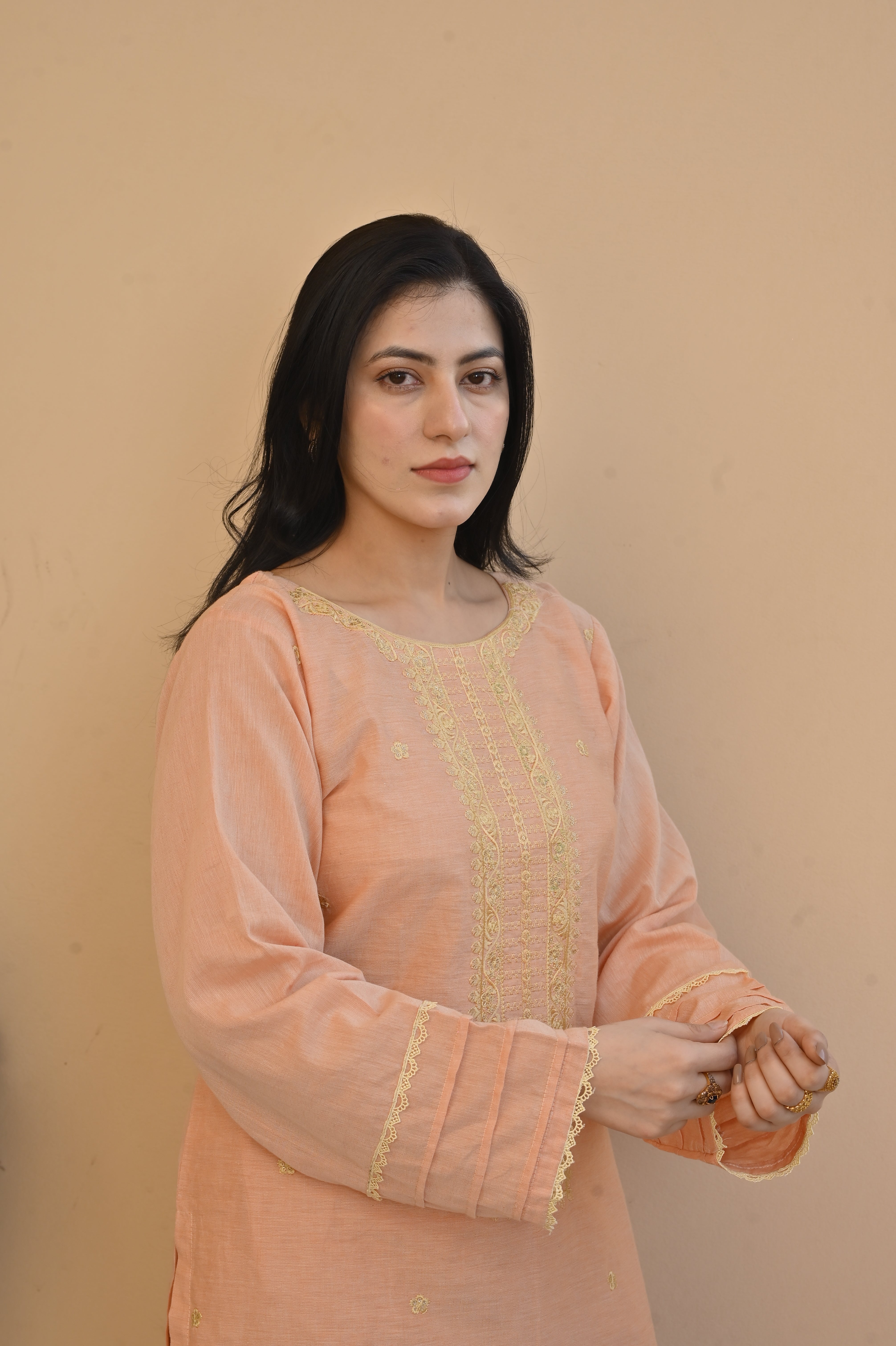 2 Pc Embroidered Stitched | Peach