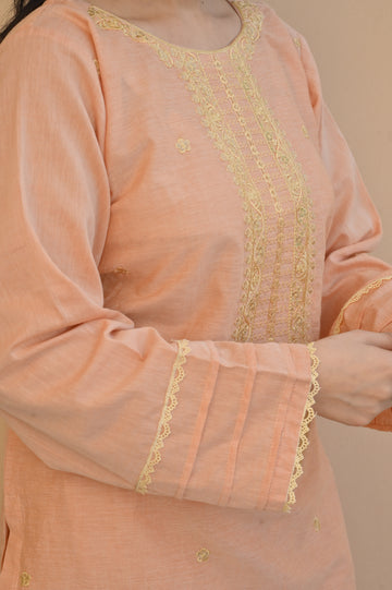 2 Pc Embroidered Stitched | Peach