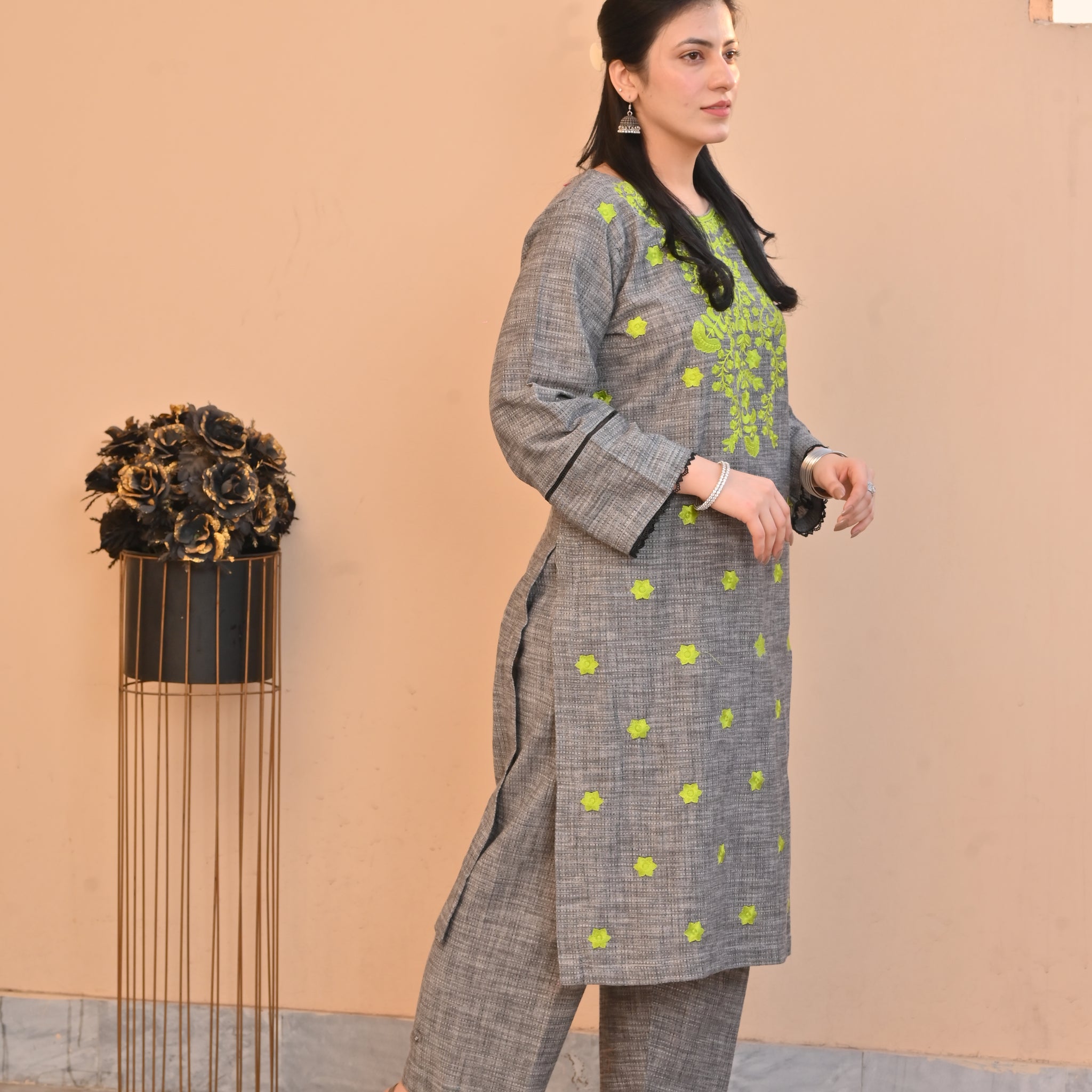 2 Pc Embroidered Stitched | GRAY