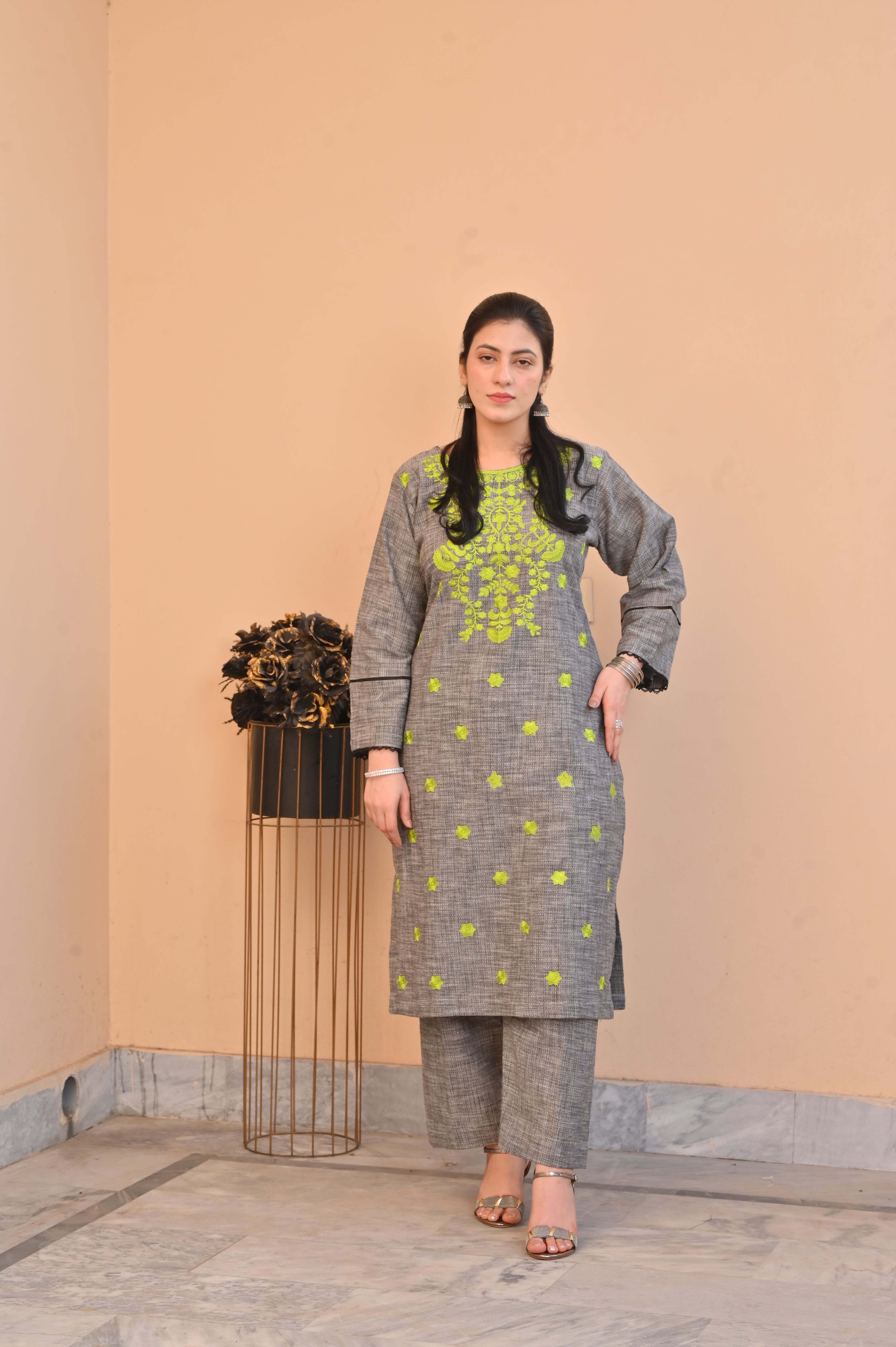 2 Pc Embroidered Stitched | GRAY
