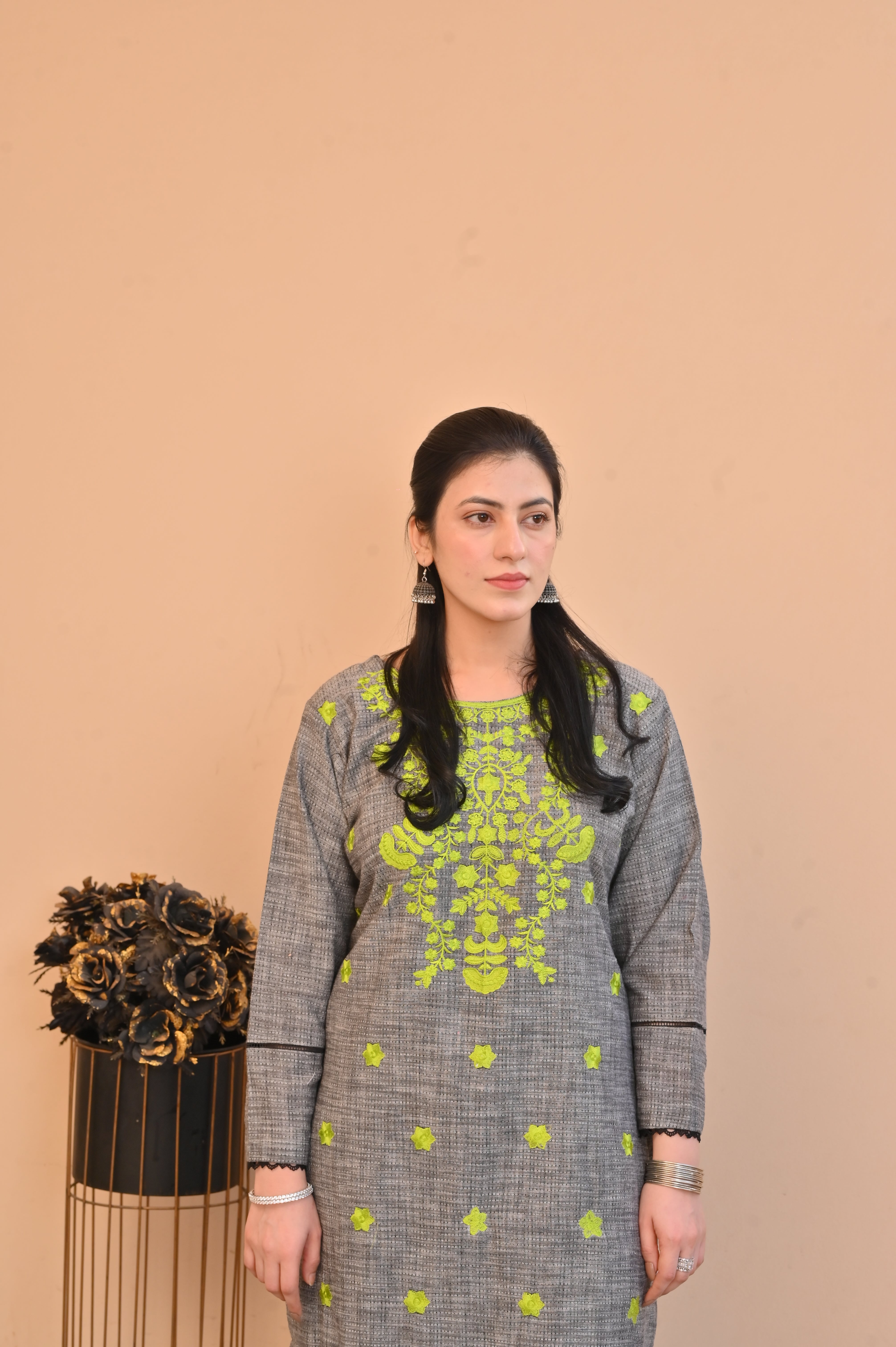 2 Pc Embroidered Stitched | GRAY