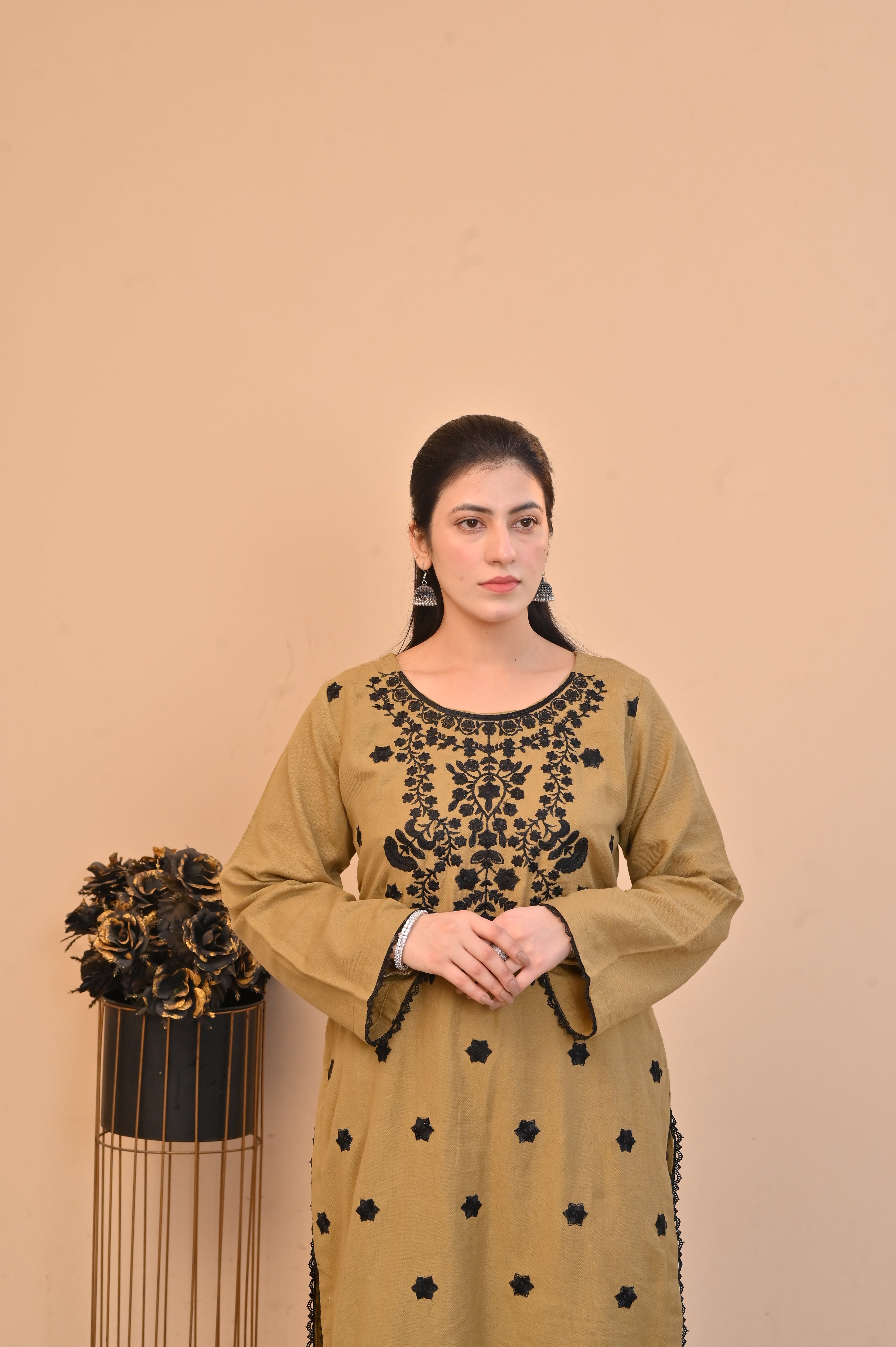2 Pc Embroidered stitched | Olive Brown