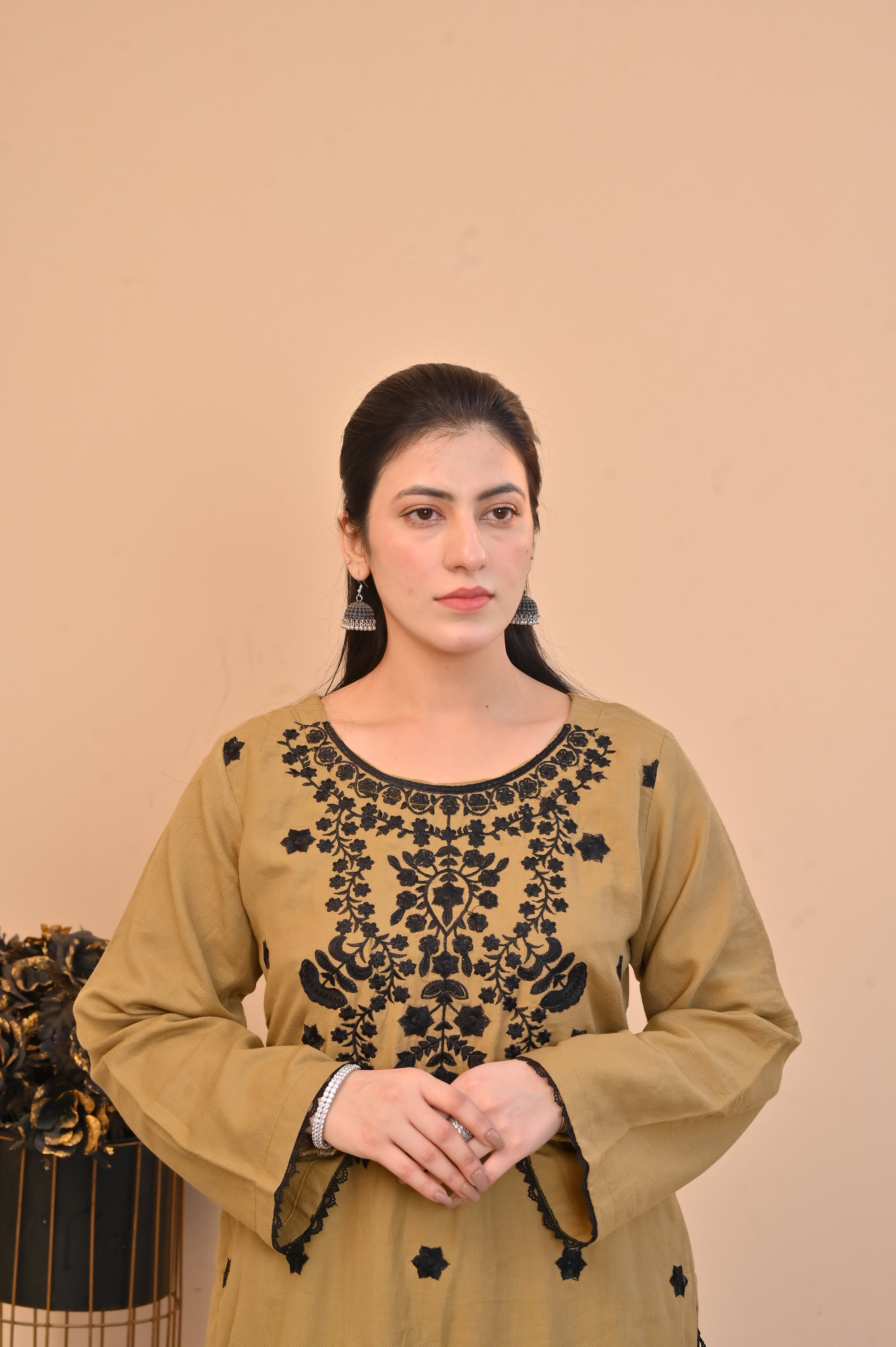 2 Pc Embroidered stitched | Olive Brown