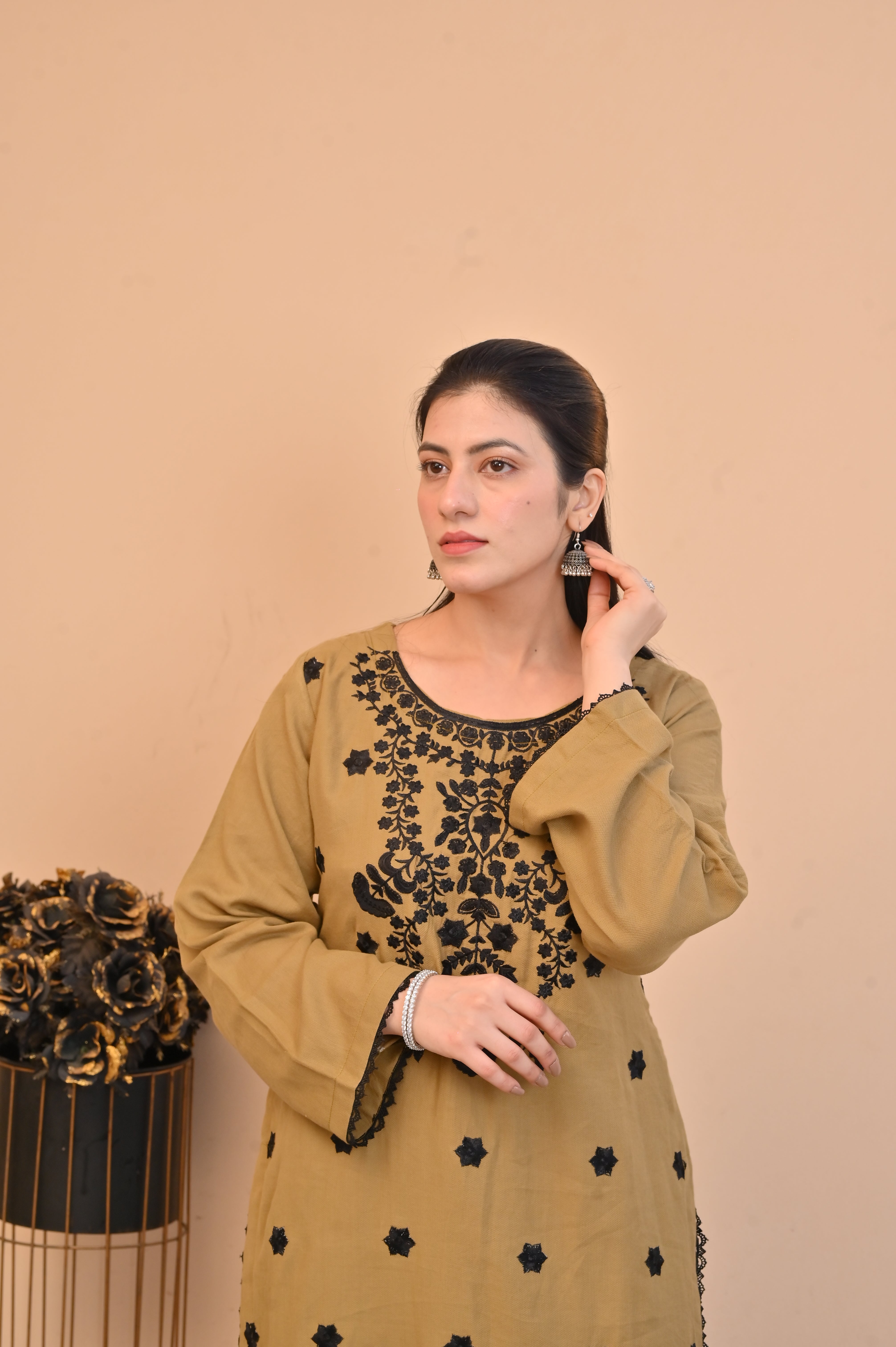 2 Pc Embroidered stitched | Olive Brown