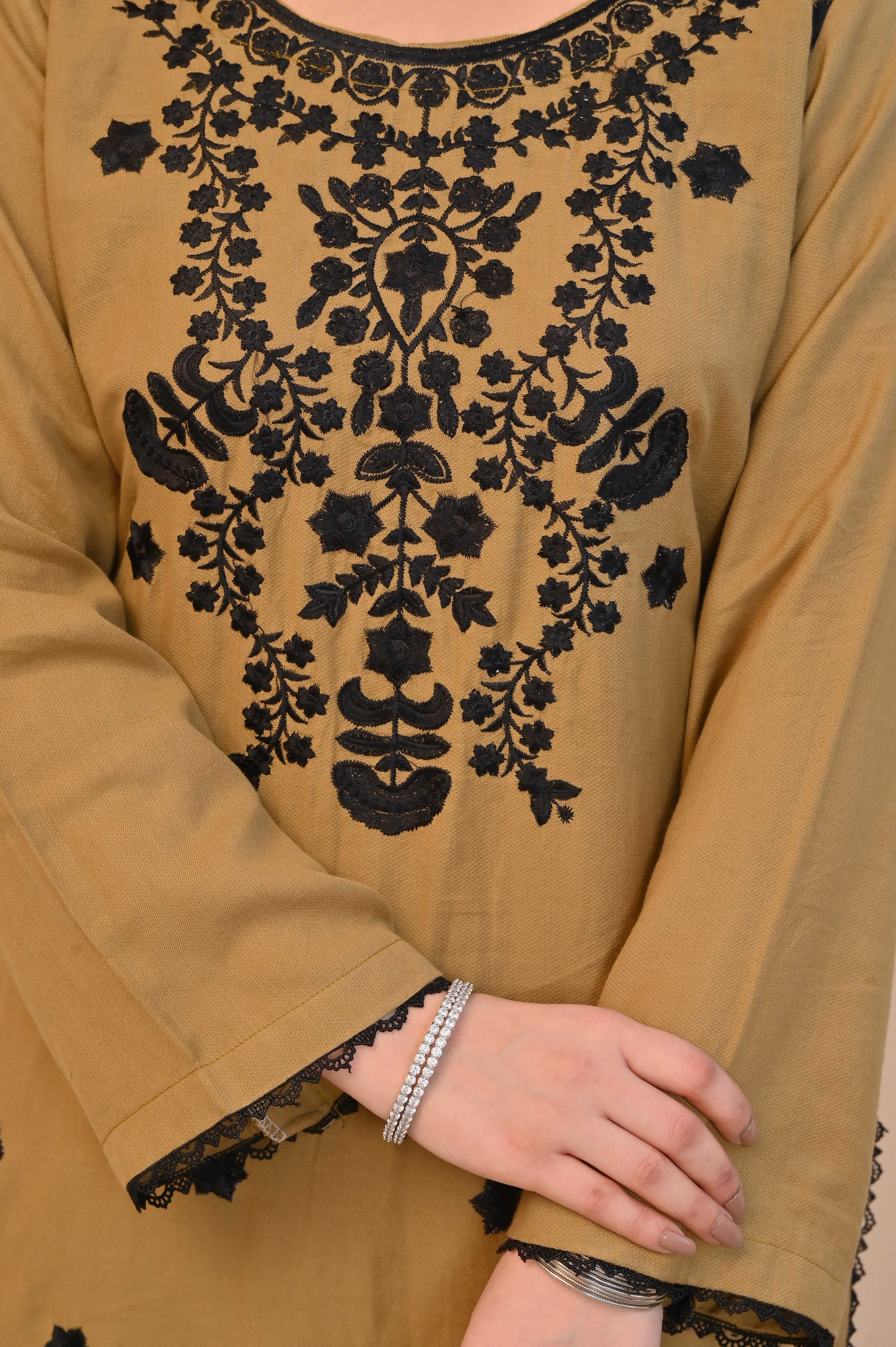 2 Pc Embroidered stitched | Olive Brown