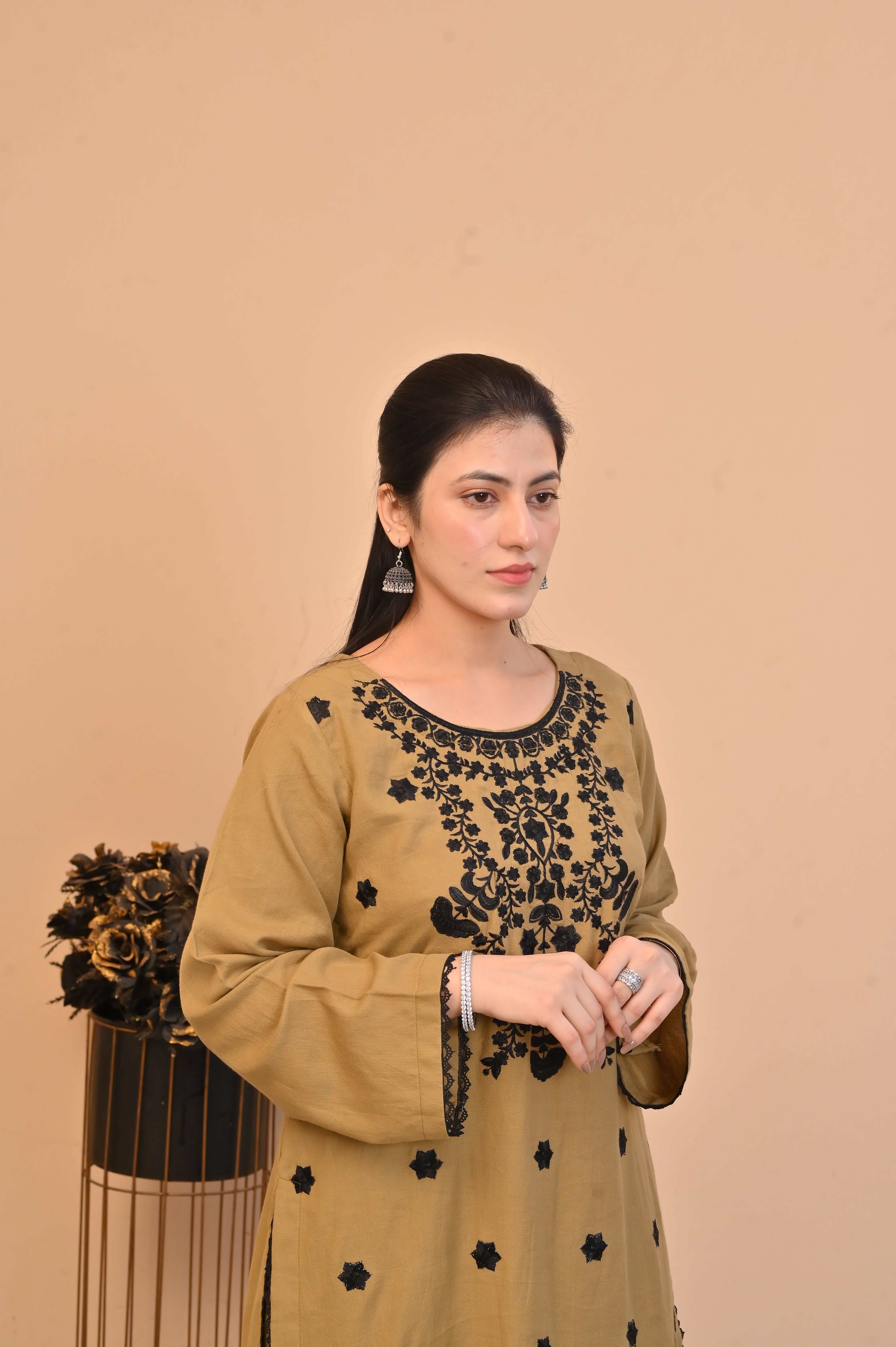 2 Pc Embroidered stitched | Olive Brown