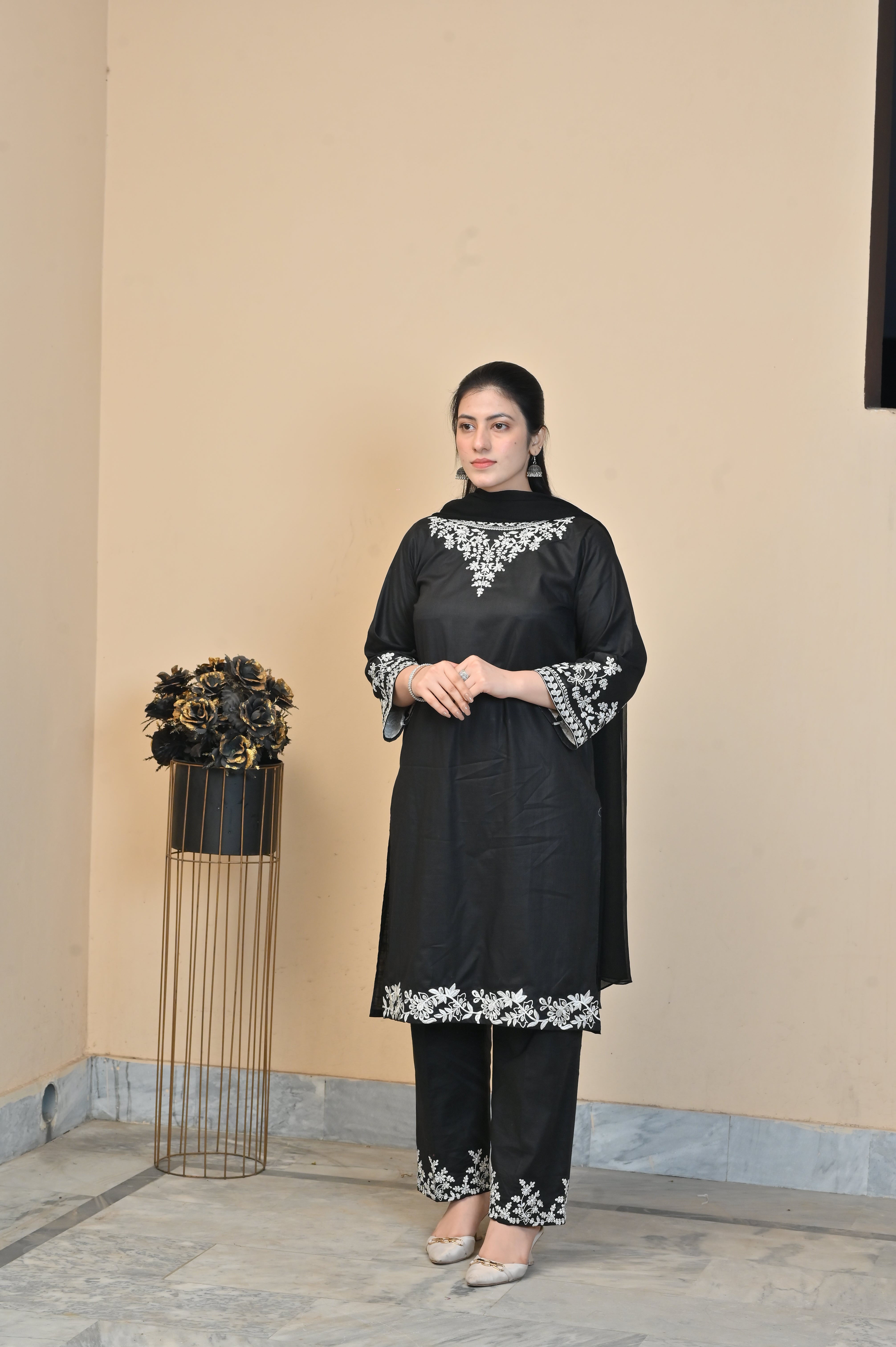 2 Pc Embroidered Stitched | Black