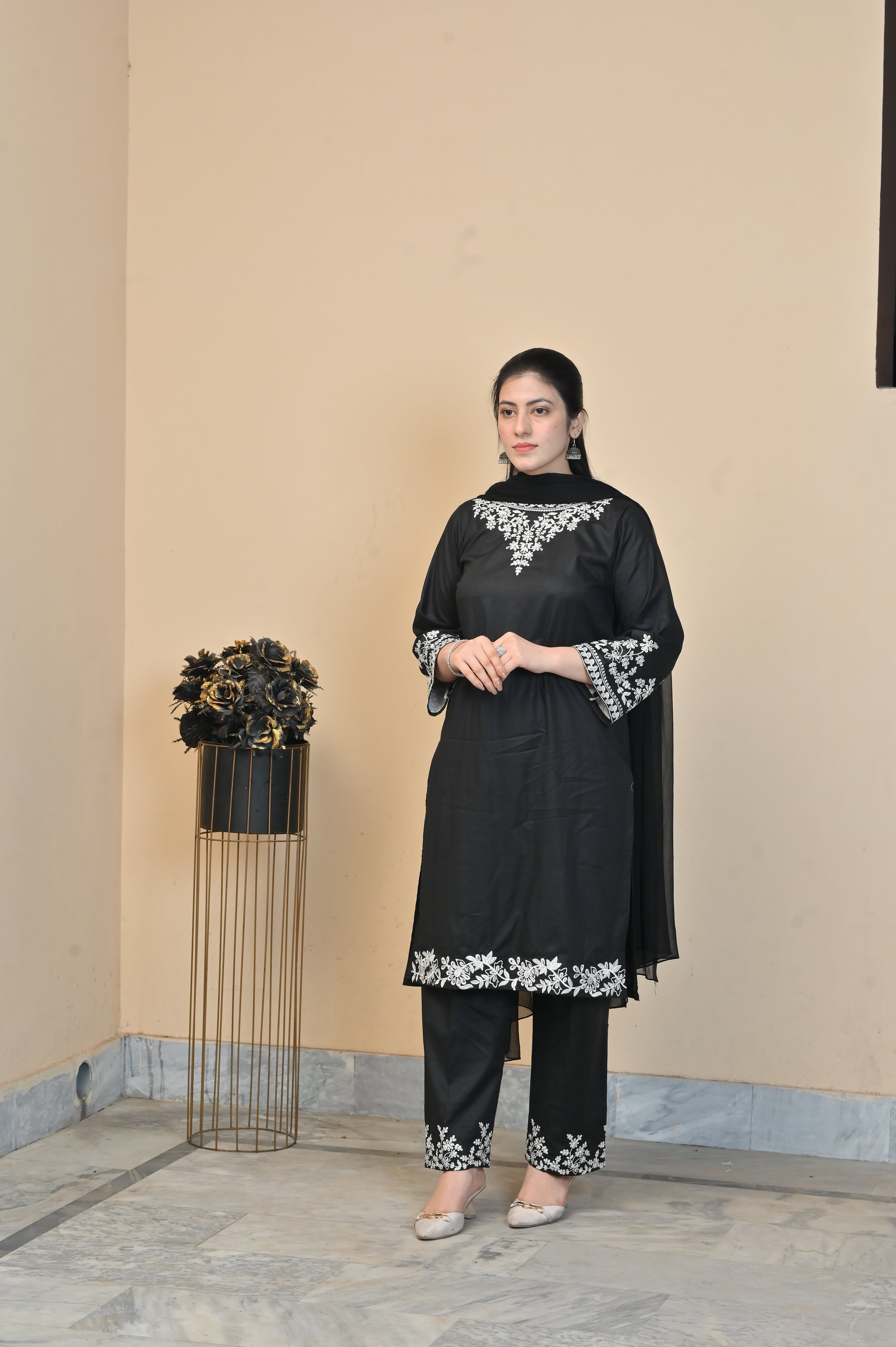 2 Pc Embroidered Stitched | Black