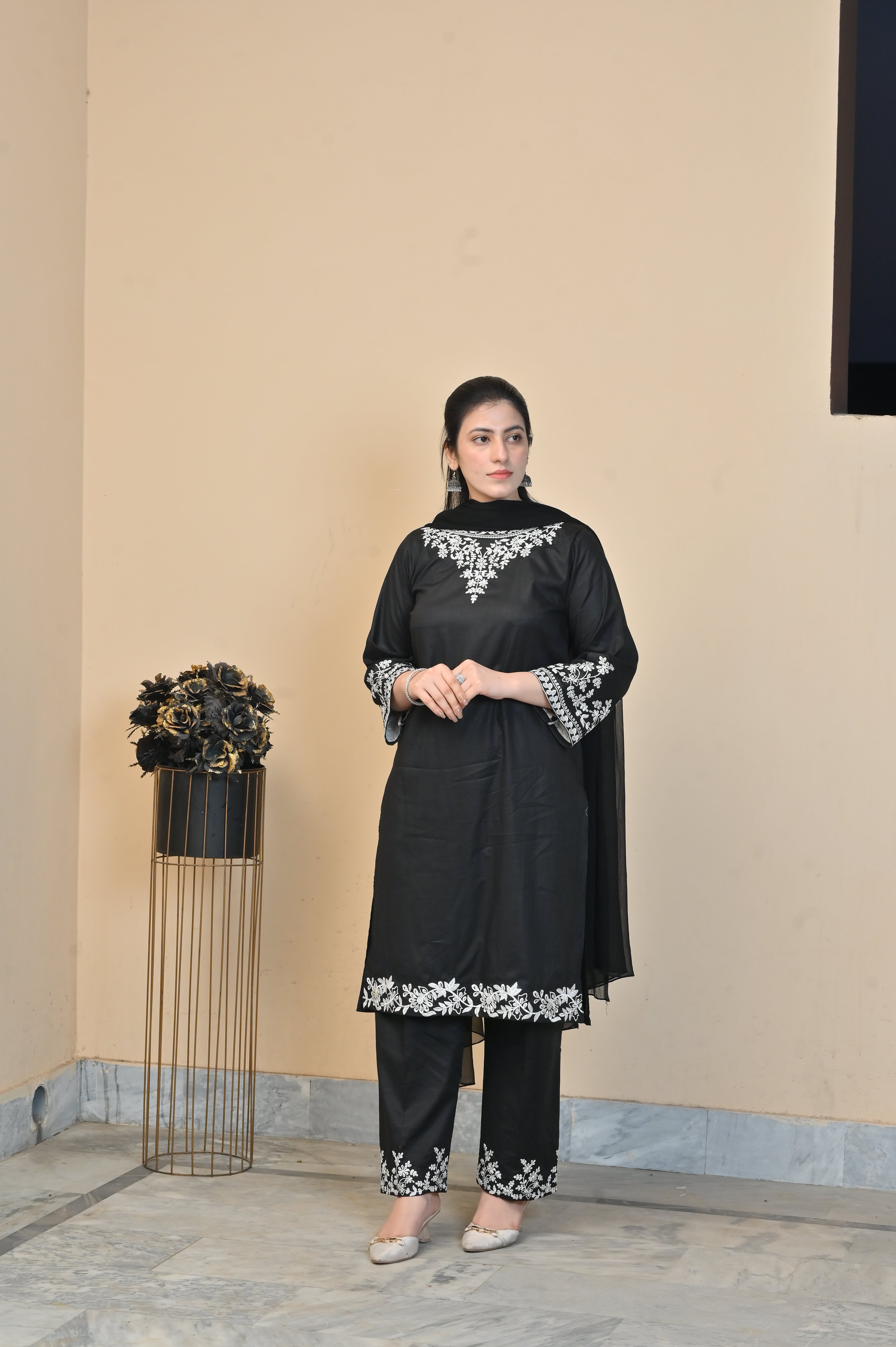 2 Pc Embroidered Stitched | Black