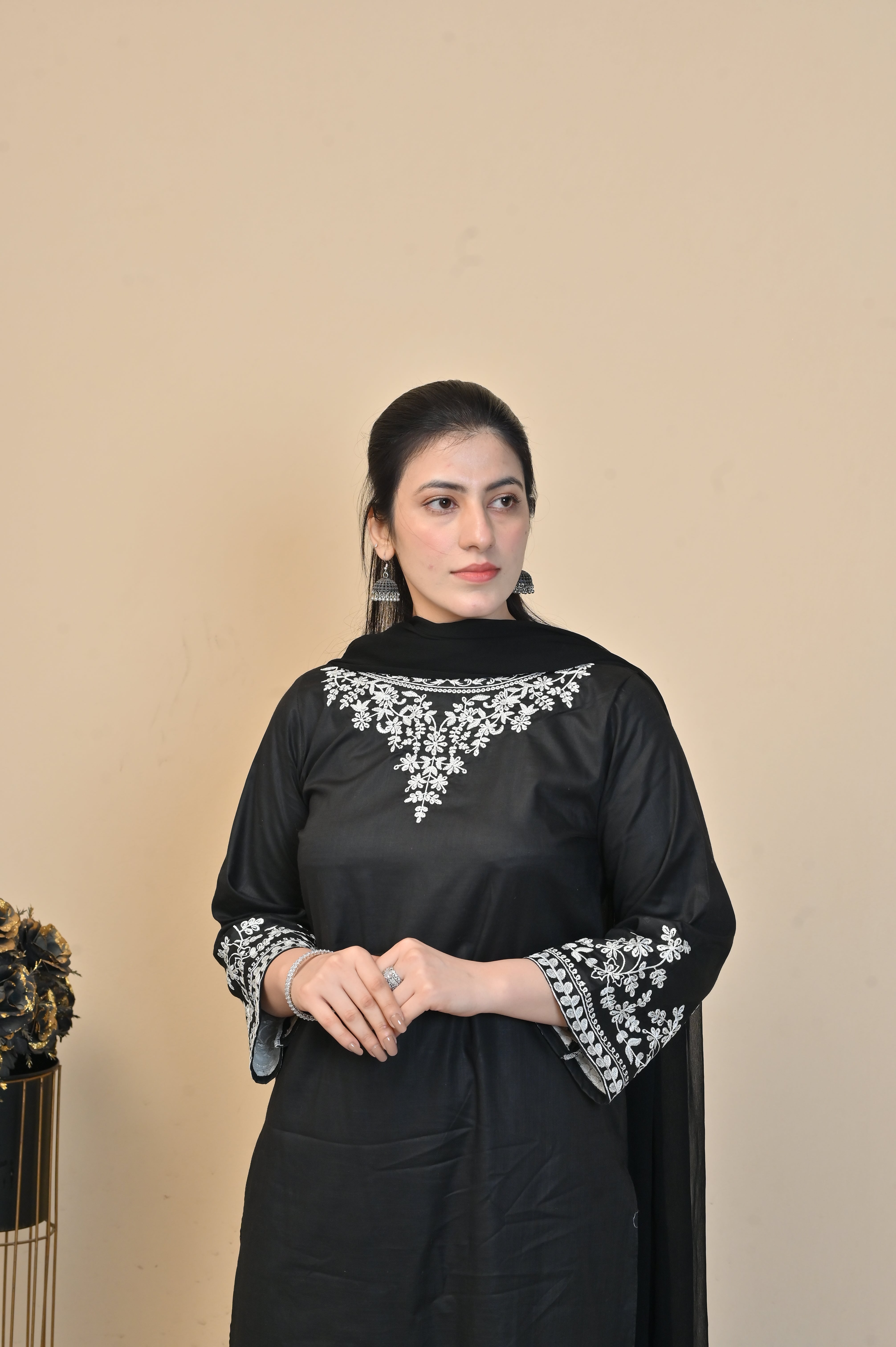 2 Pc Embroidered Stitched | Black