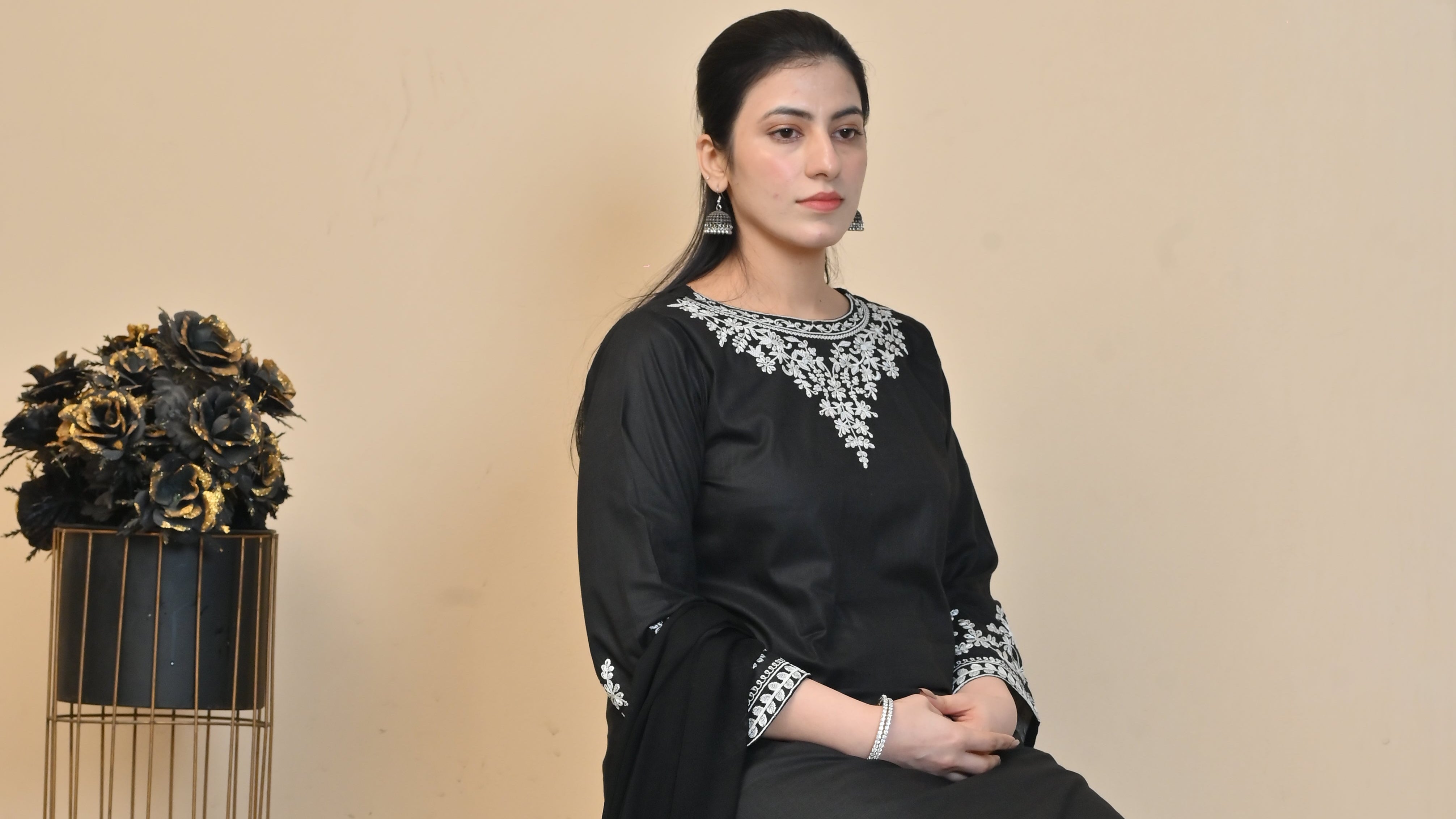 2 Pc Embroidered Stitched | Black