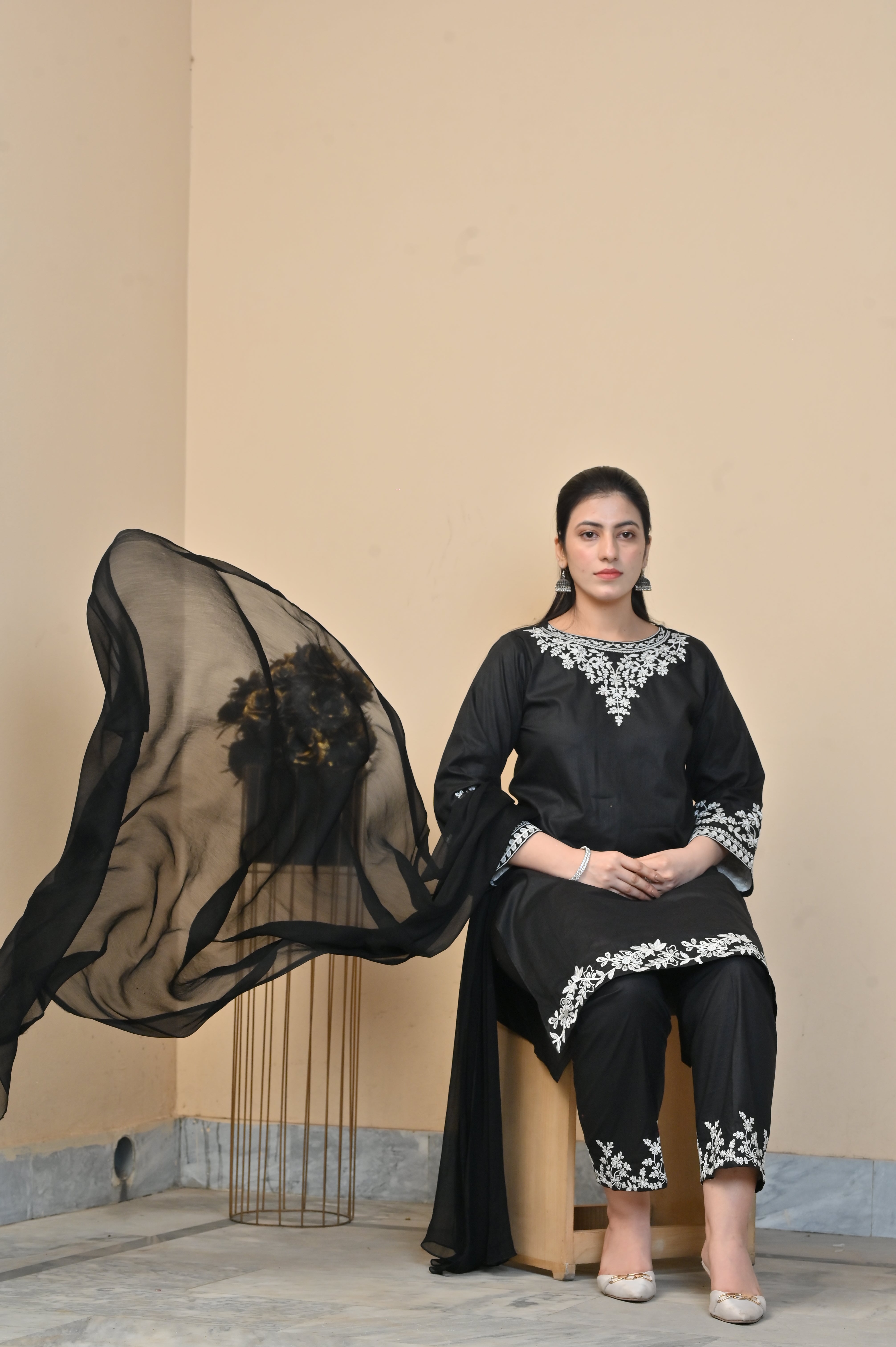 2 Pc Embroidered Stitched | Black