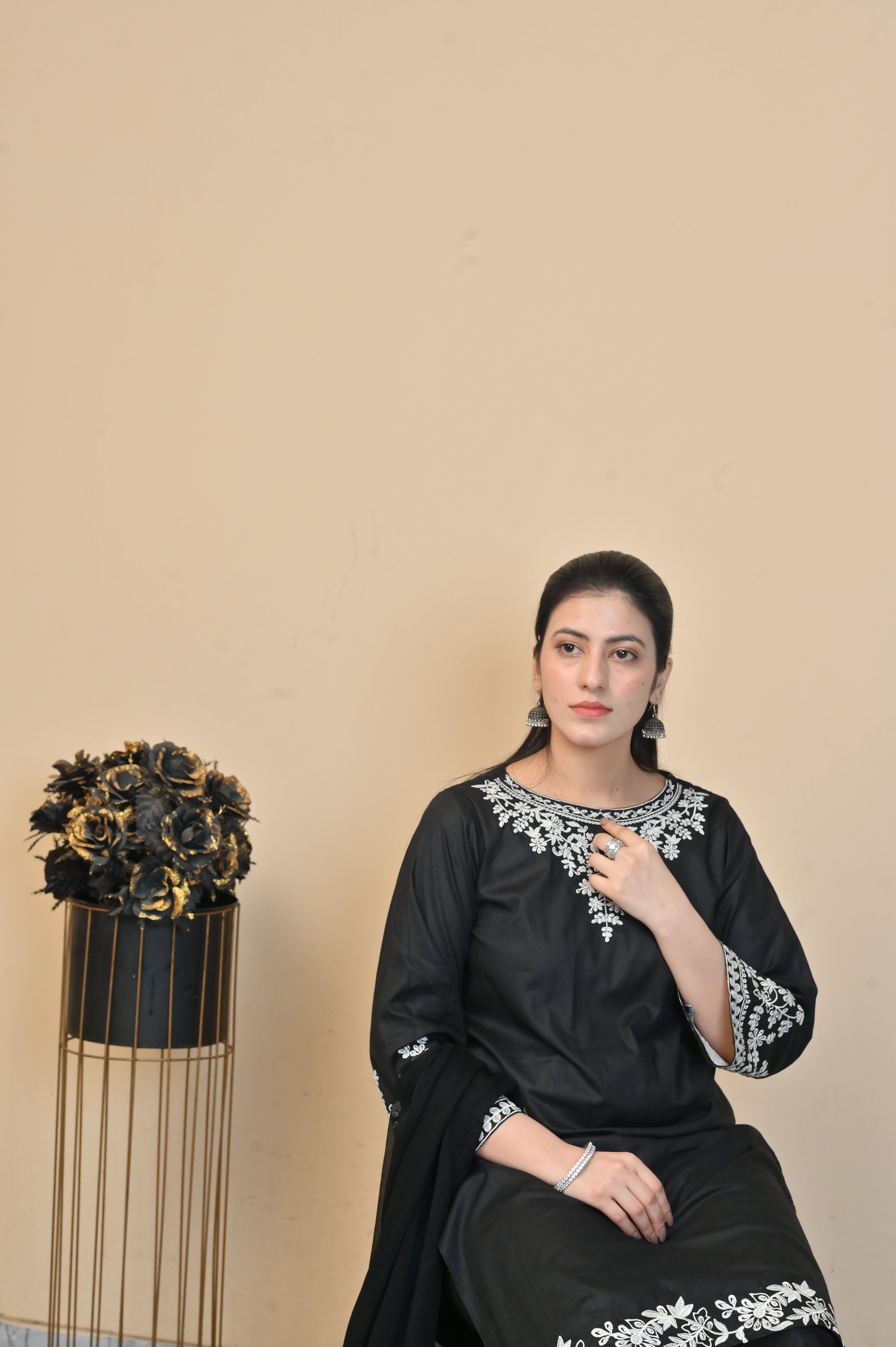 2 Pc Embroidered Stitched | Black