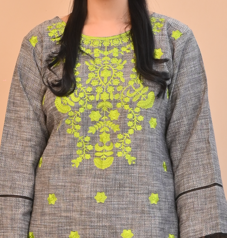 2 Pc Embroidered Stitched | GRAY